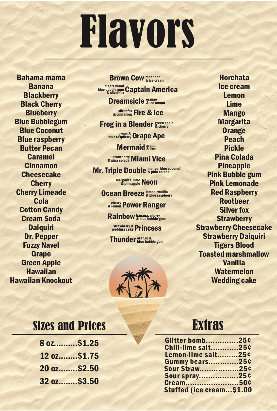 Sno Big Deal Menu