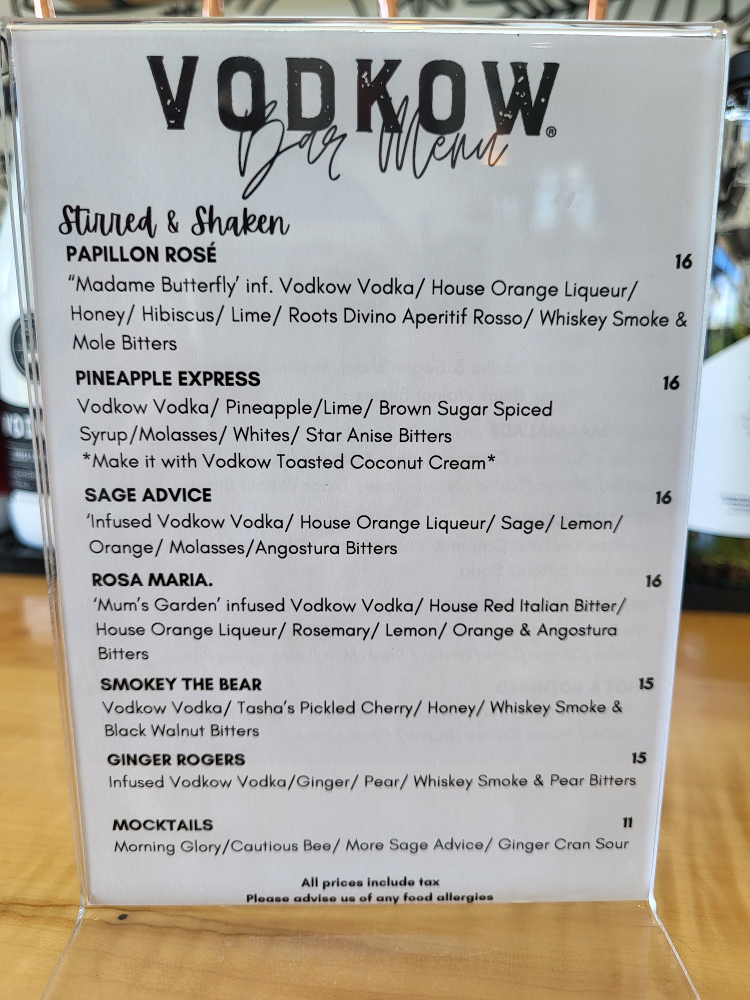 Dairy Distillery - VODKOW Menu