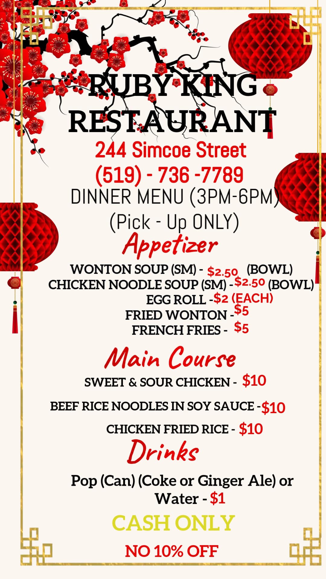 Ruby King Restaurant Menu