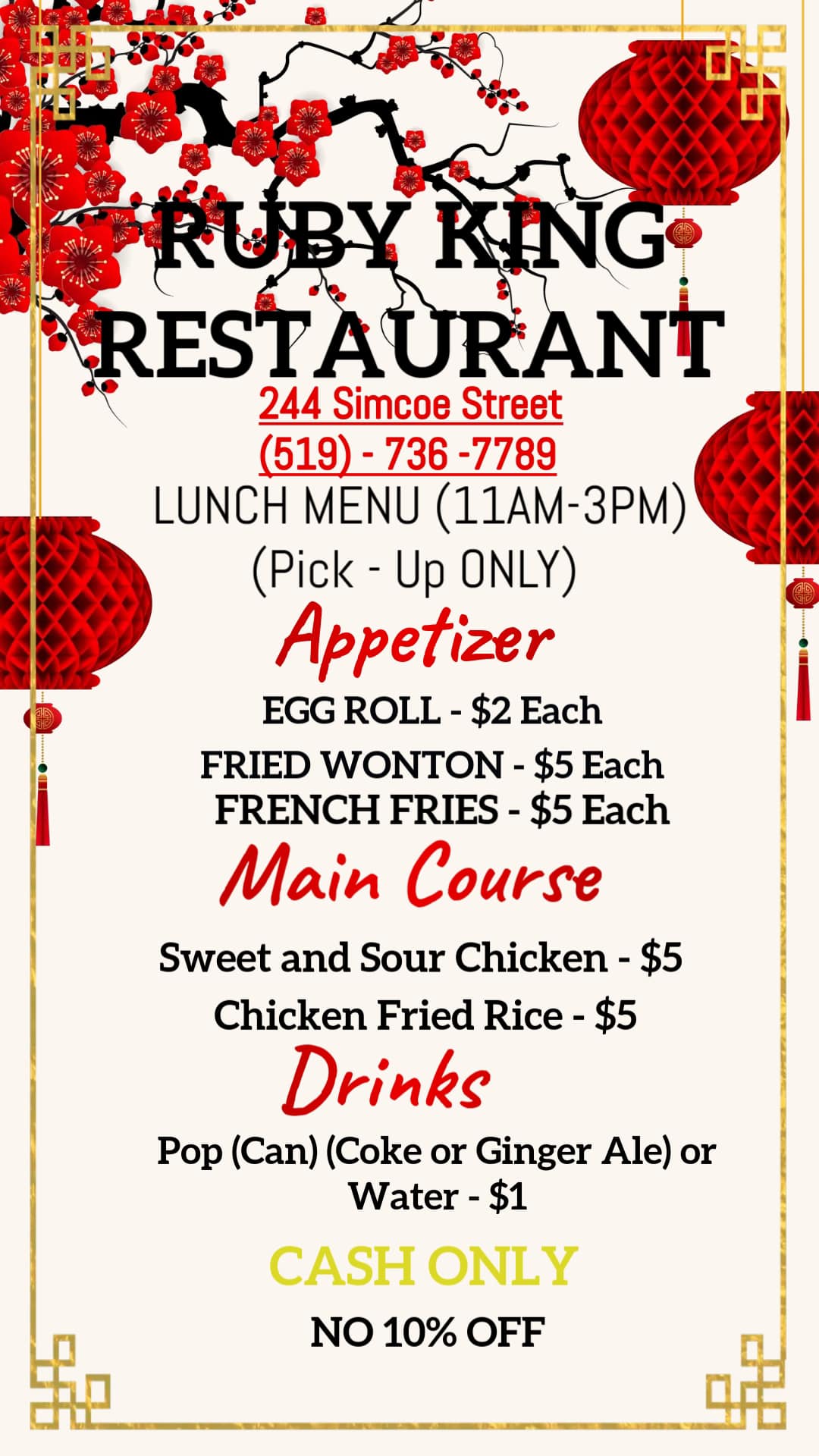 Ruby King Restaurant Menu