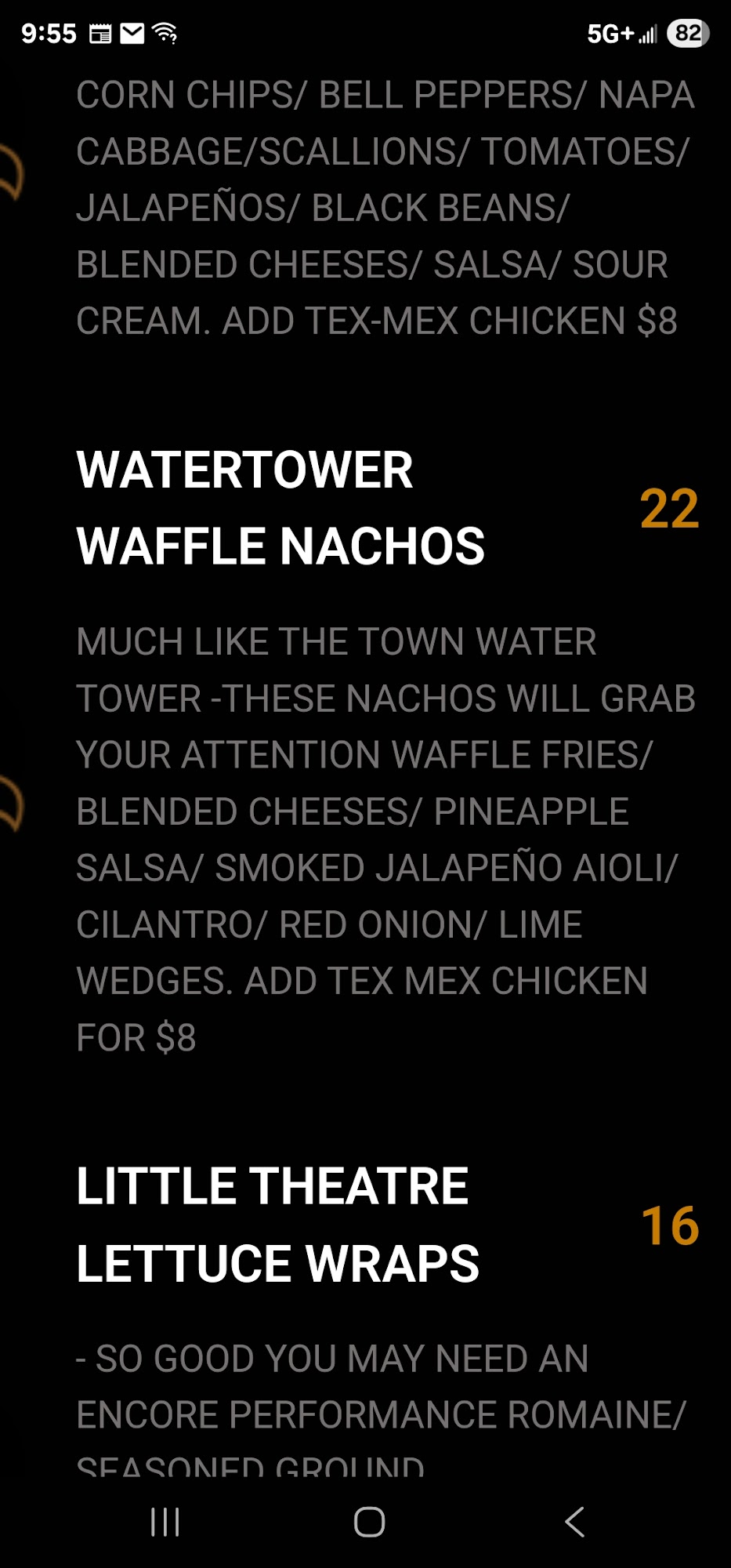 Slye Fox Binbrook Menu