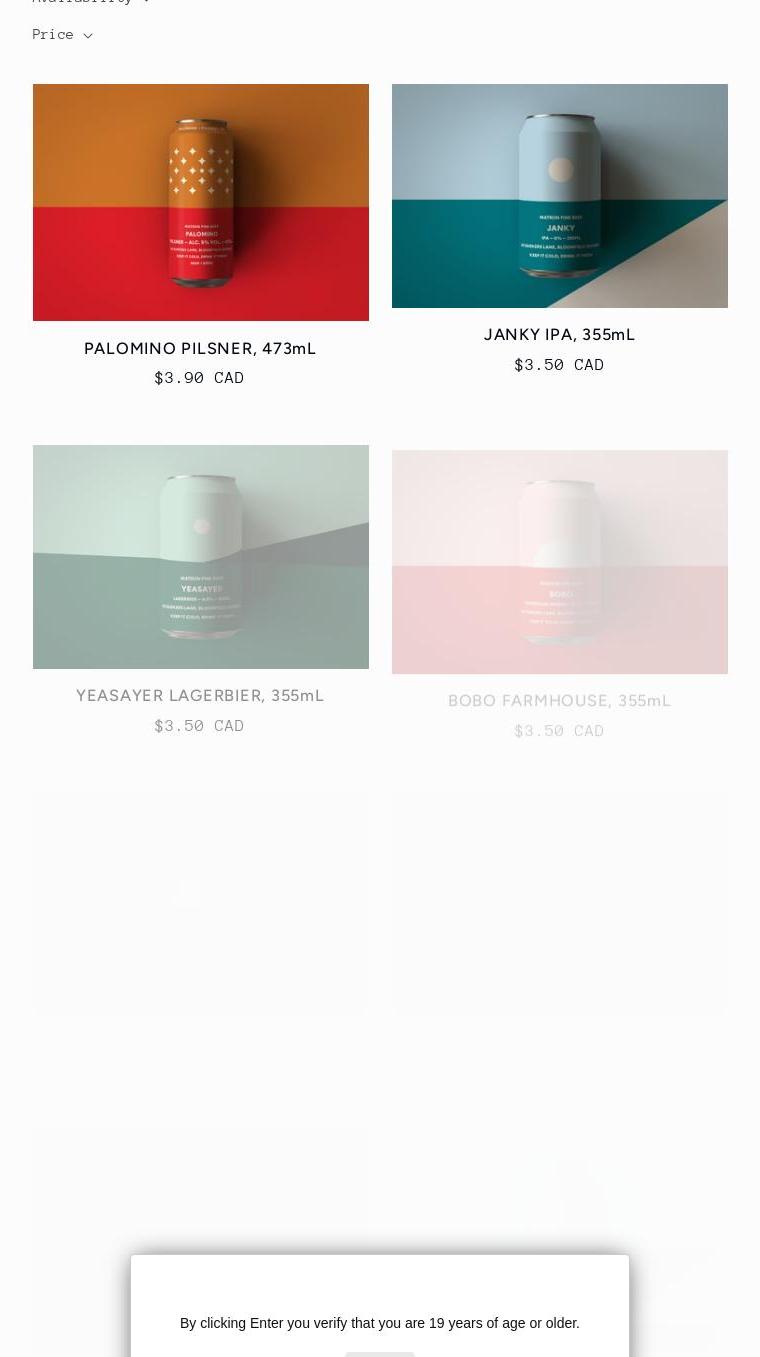 Matron Fine Beer Menu