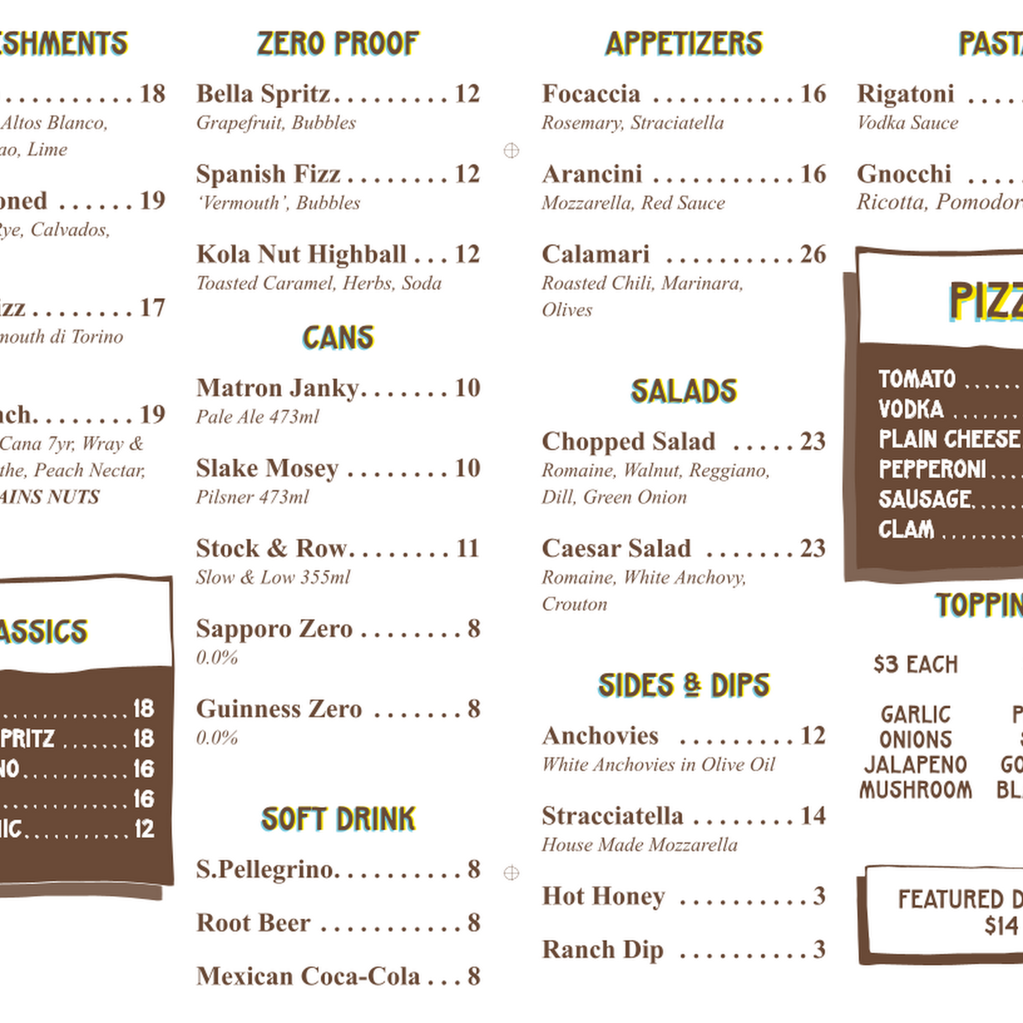 Darlings Menu