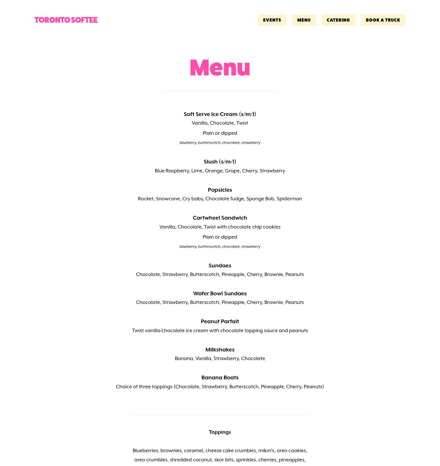 Toronto Softee-Toronto Ice Cream Trucks Menu