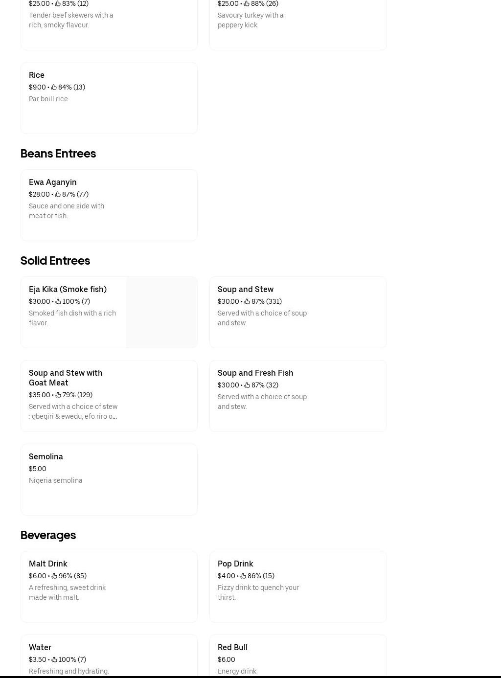 Austa African kitchen Menu