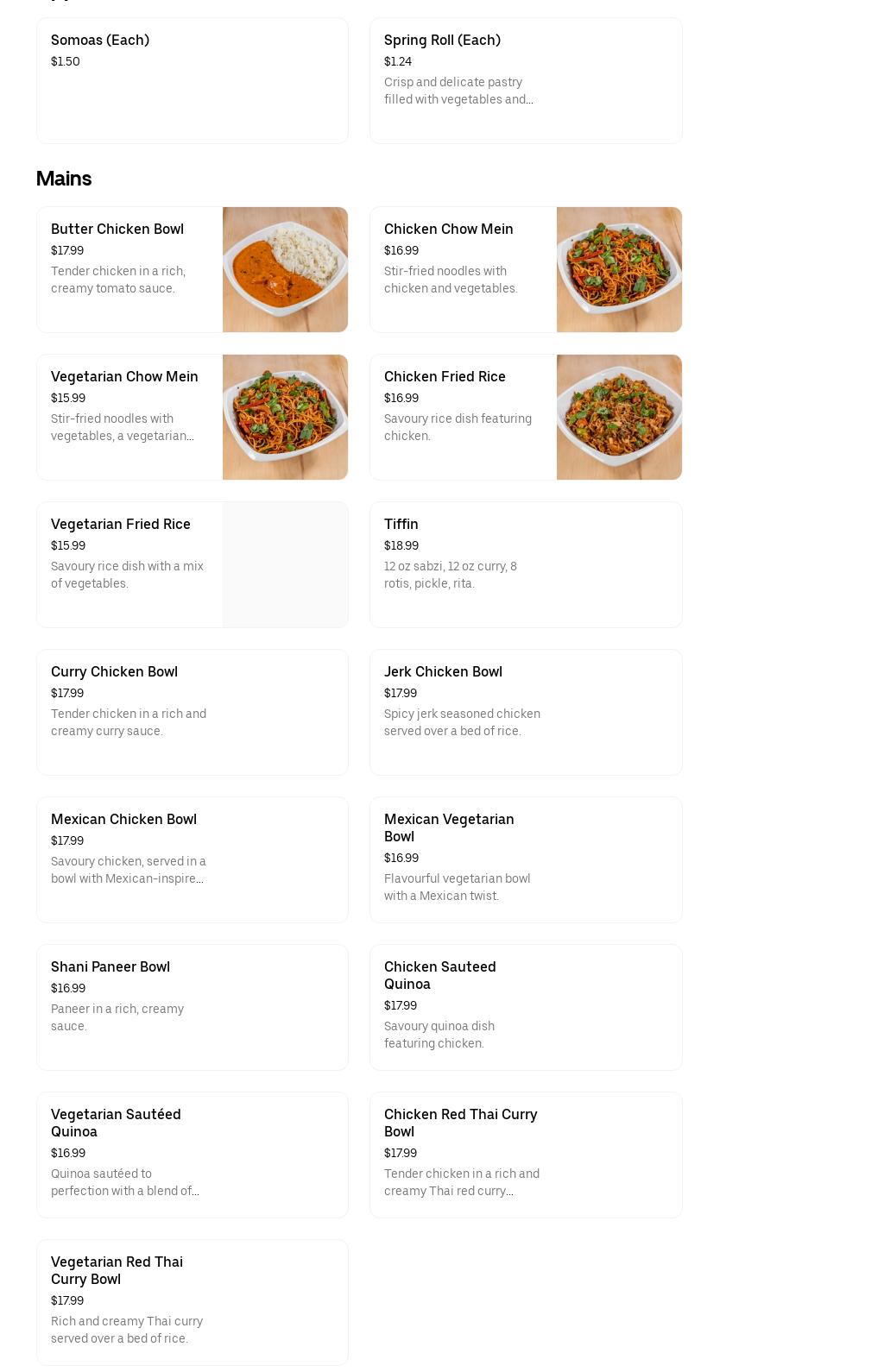 taaza meals Menu