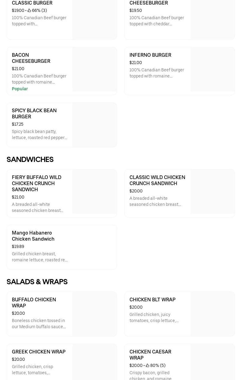 Hot Wings Lava Menu