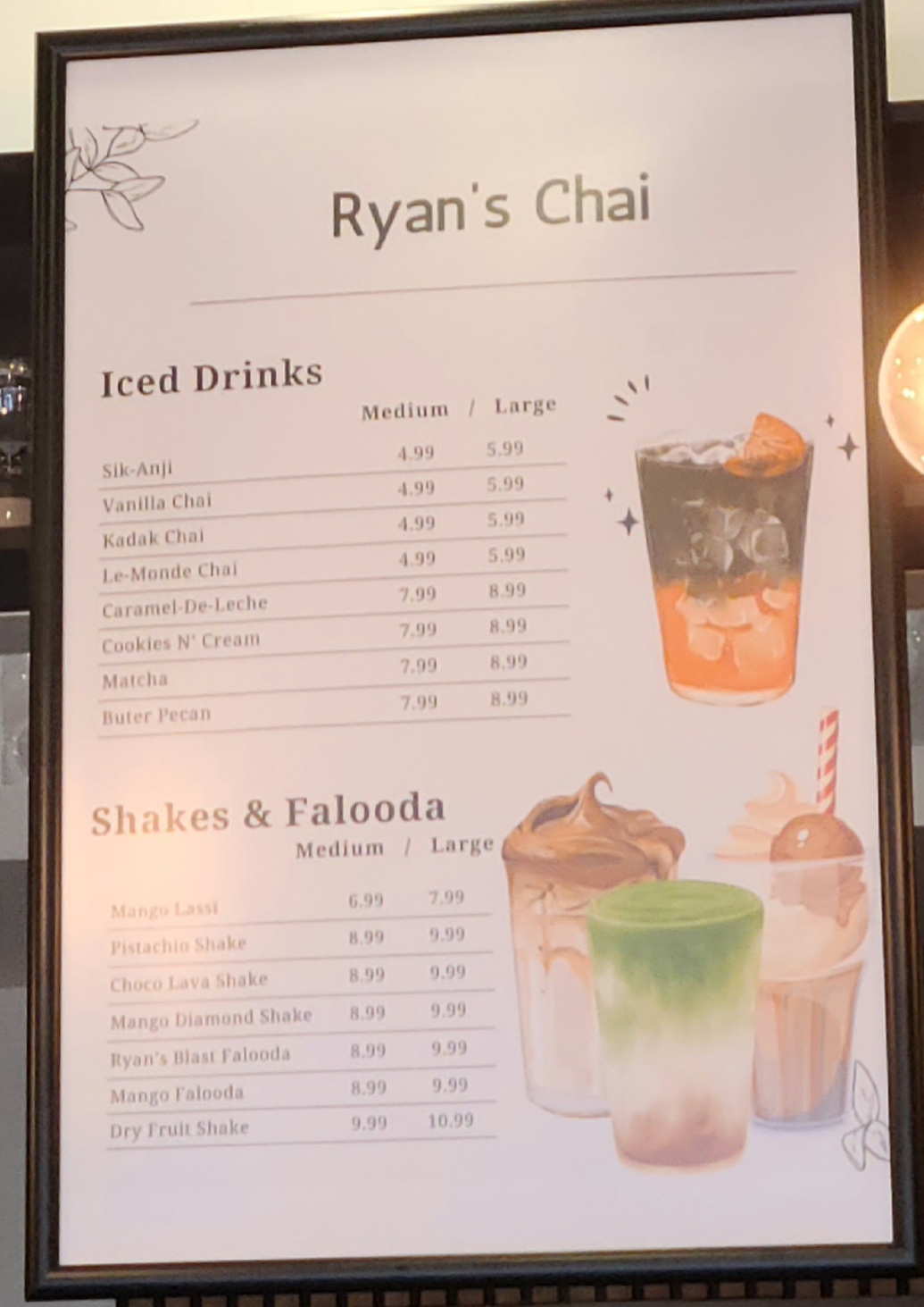 Ryan's Chai Menu