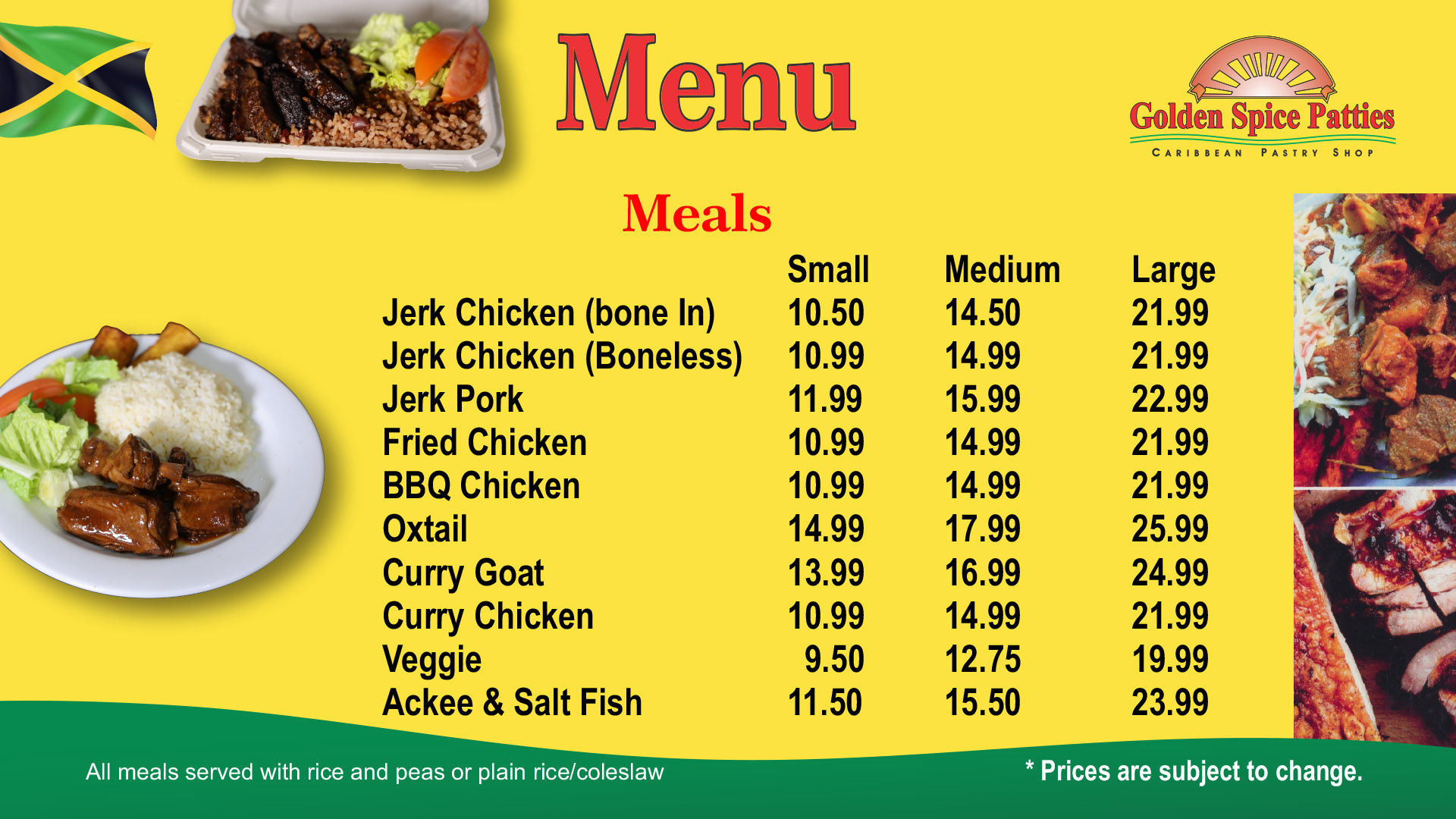 Golden Spice Patties Menu