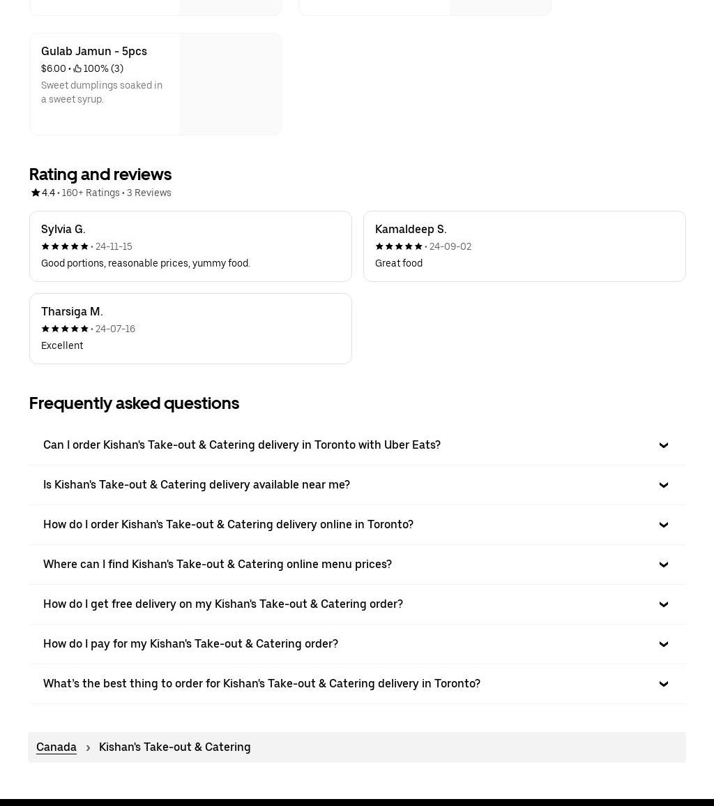 Kishan Take-Out & Catering Menu