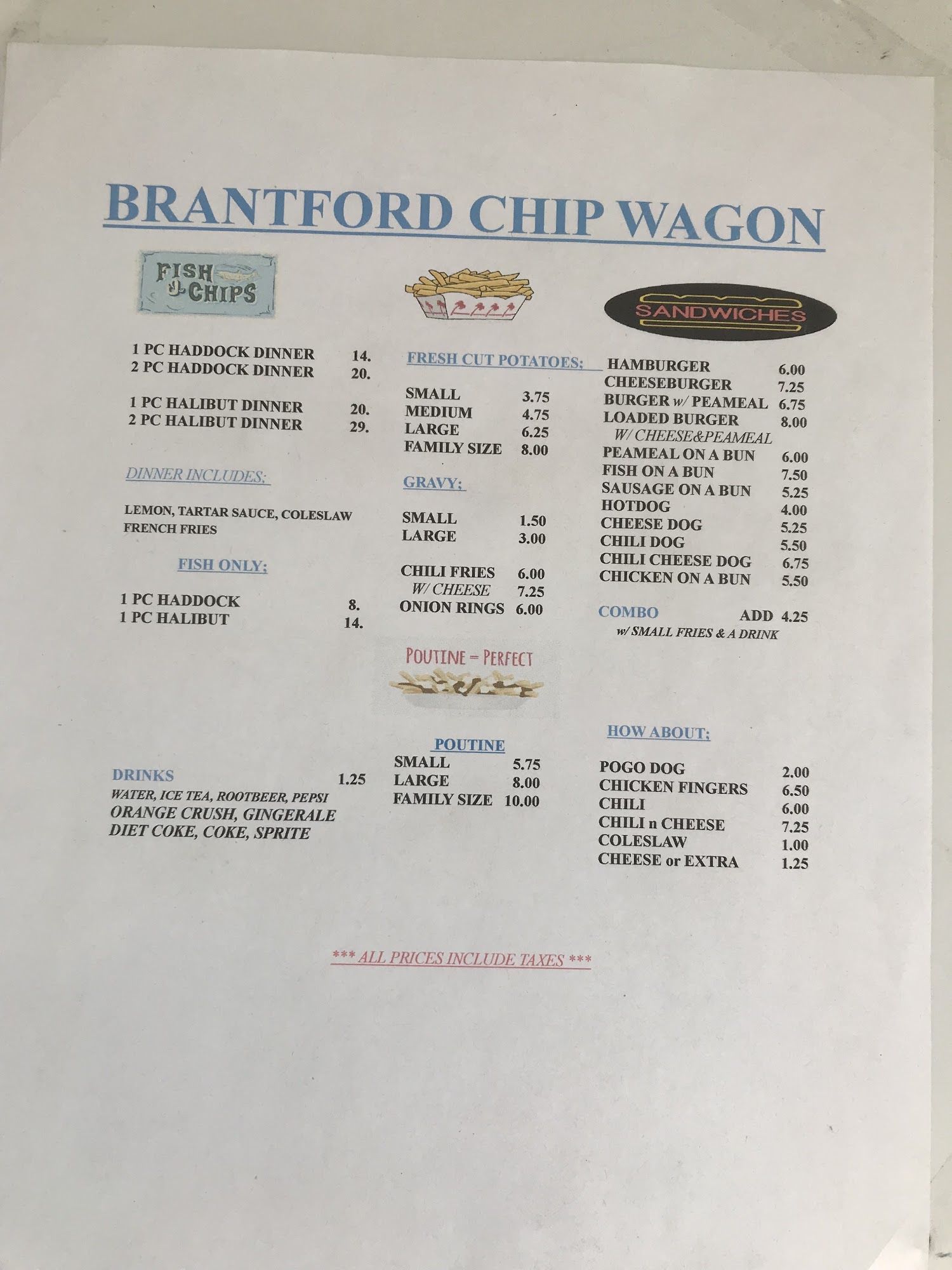 Brantford Chip Wagon Menu