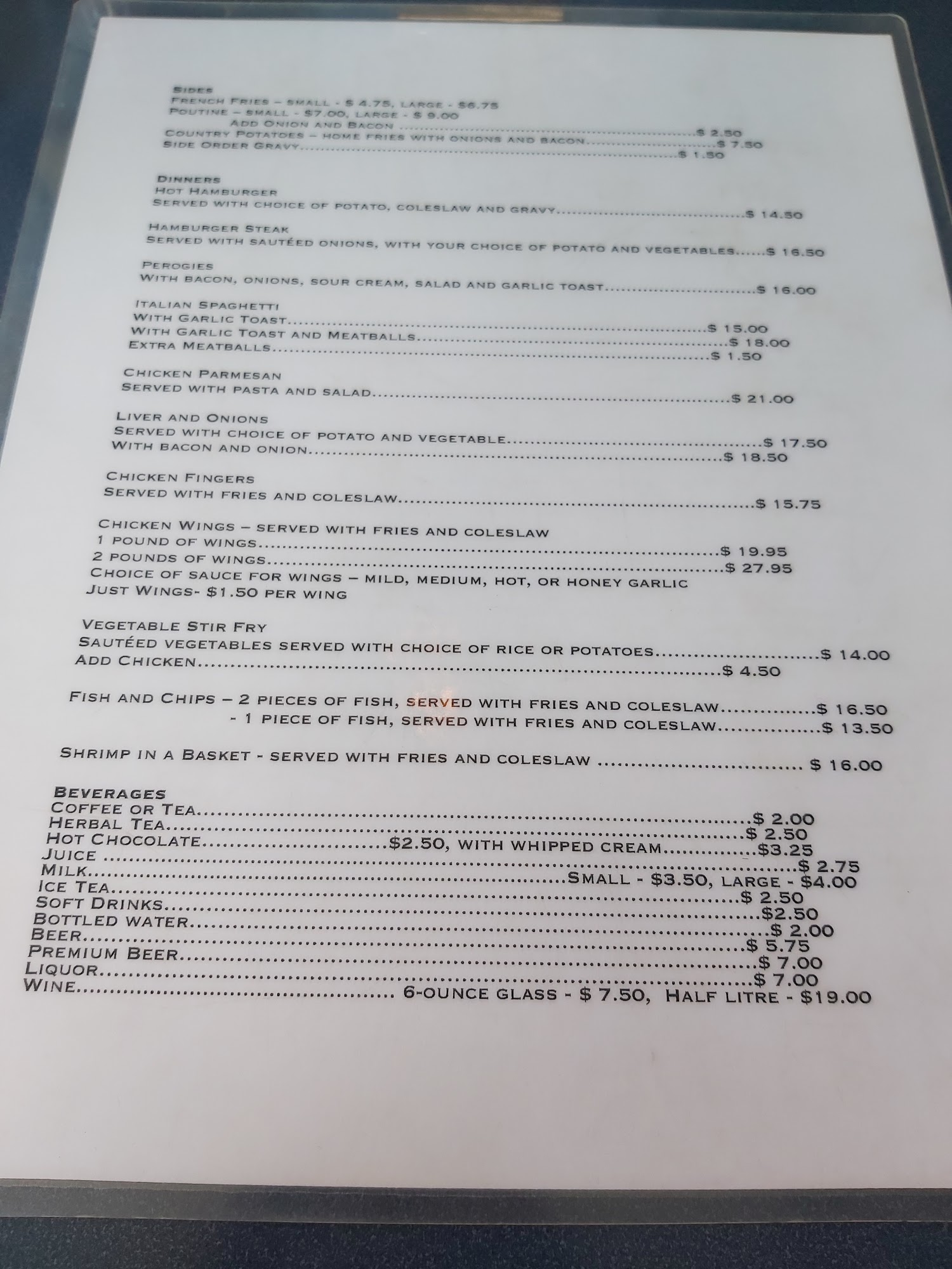 Bobbers Restaurant & Motel Menu