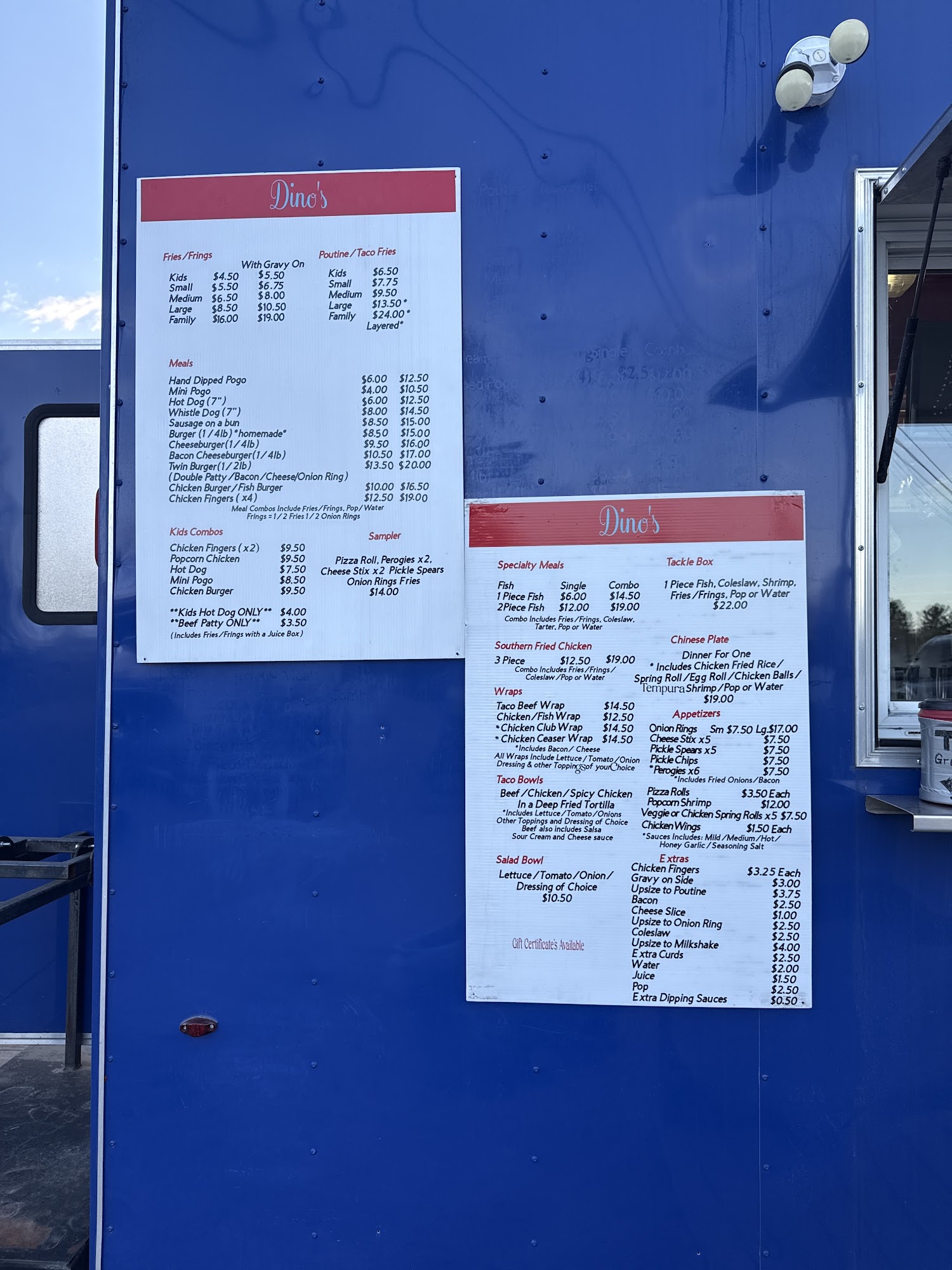 Dino’s Chip Stand Menu