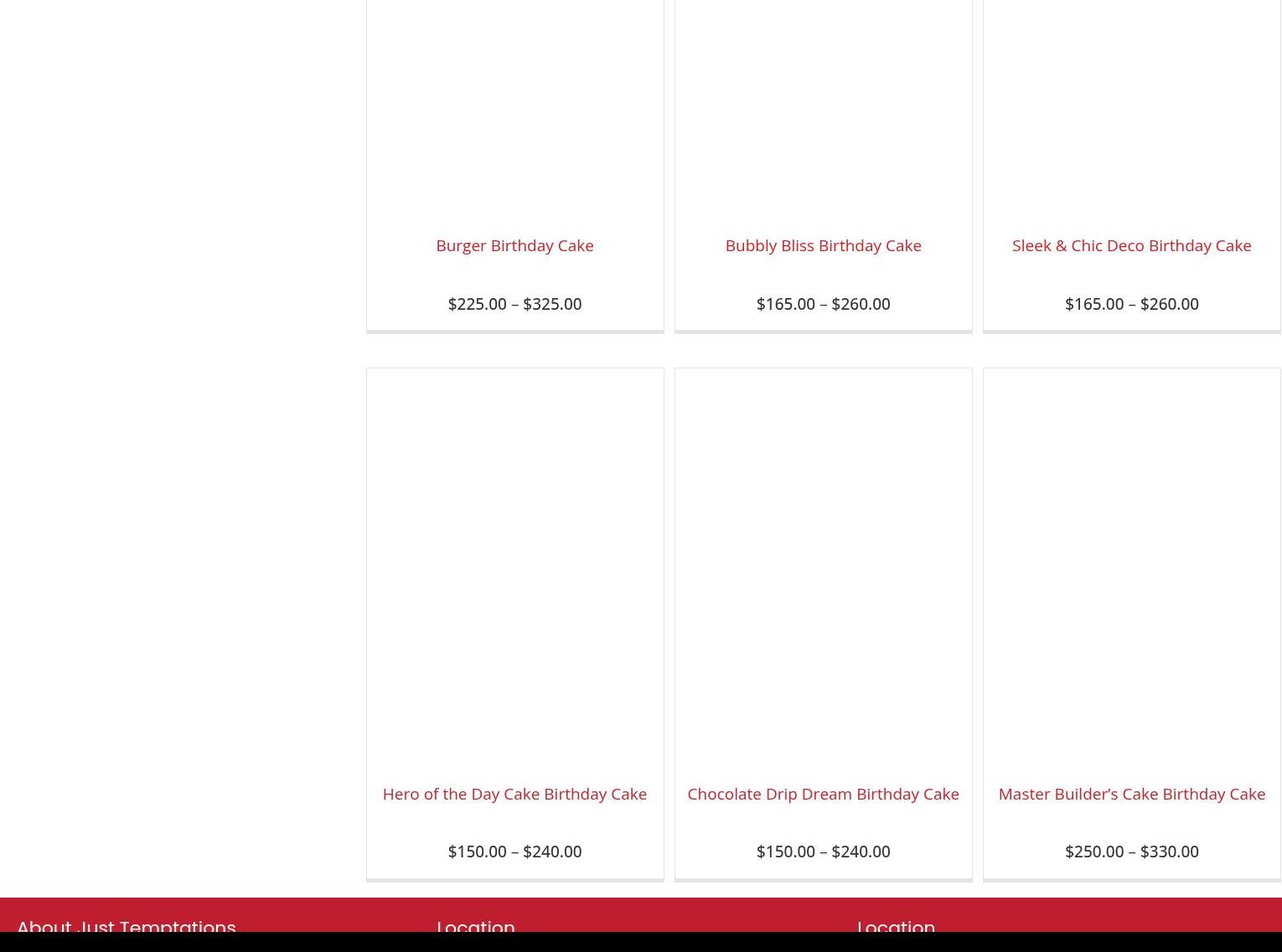 Just Temptations- Birthday & Wedding Cakes Vaughan Menu