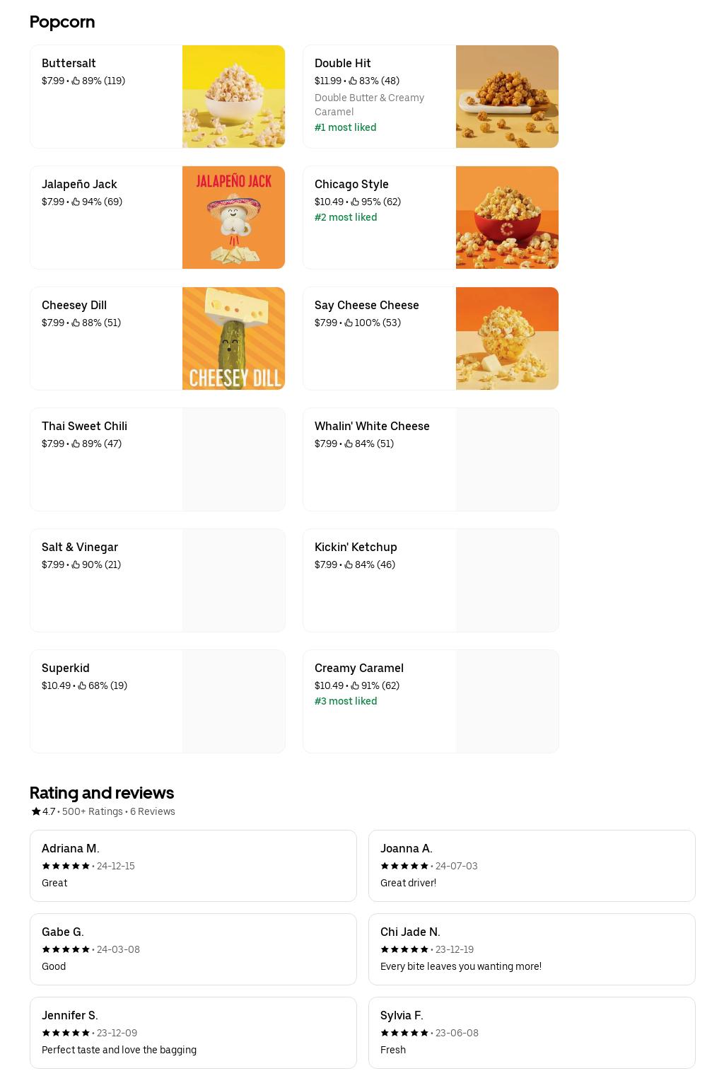 Kernels Popcorn & Baskin Robbins Menu