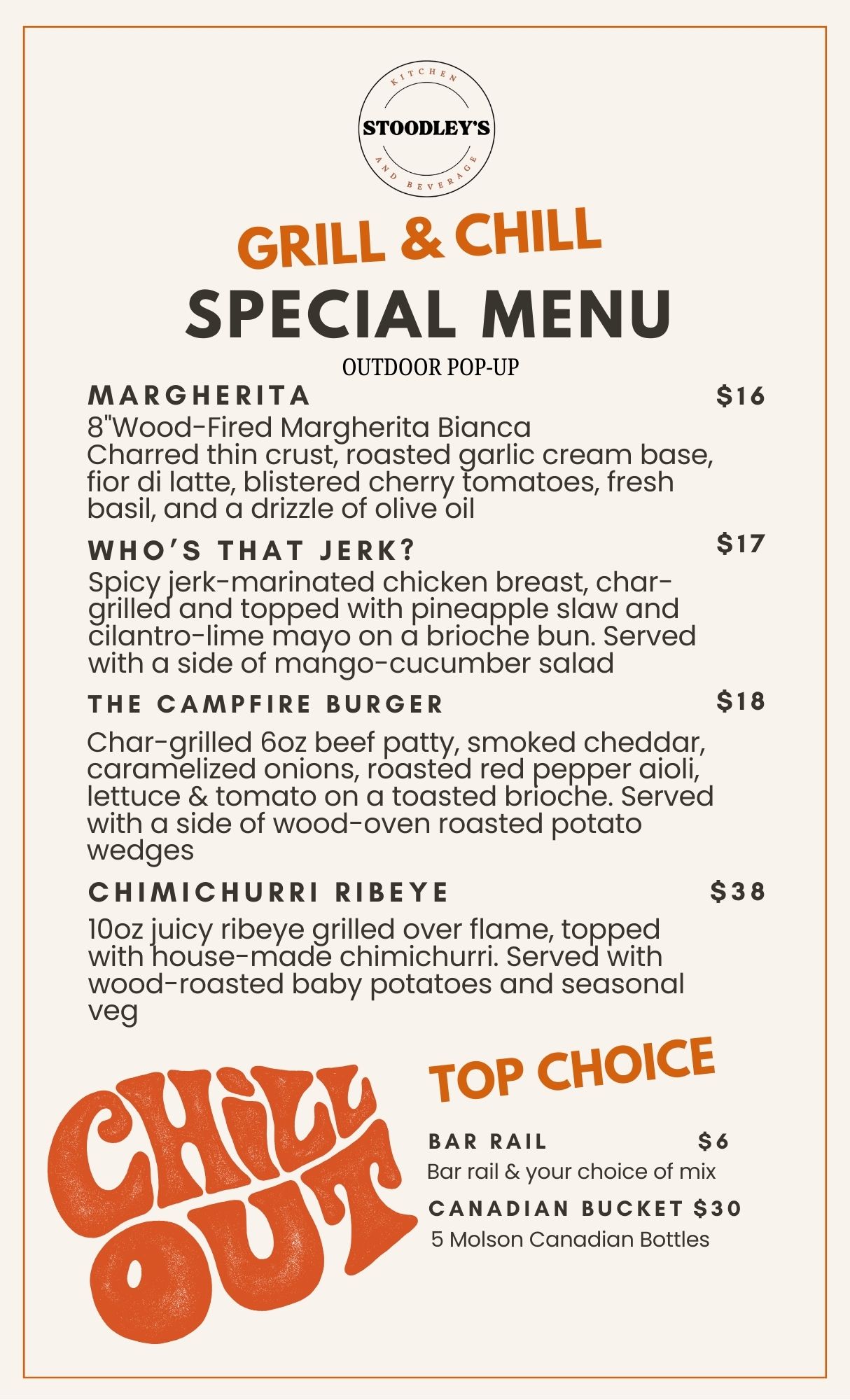 Stoodley's Kitchen and Beverage Menu