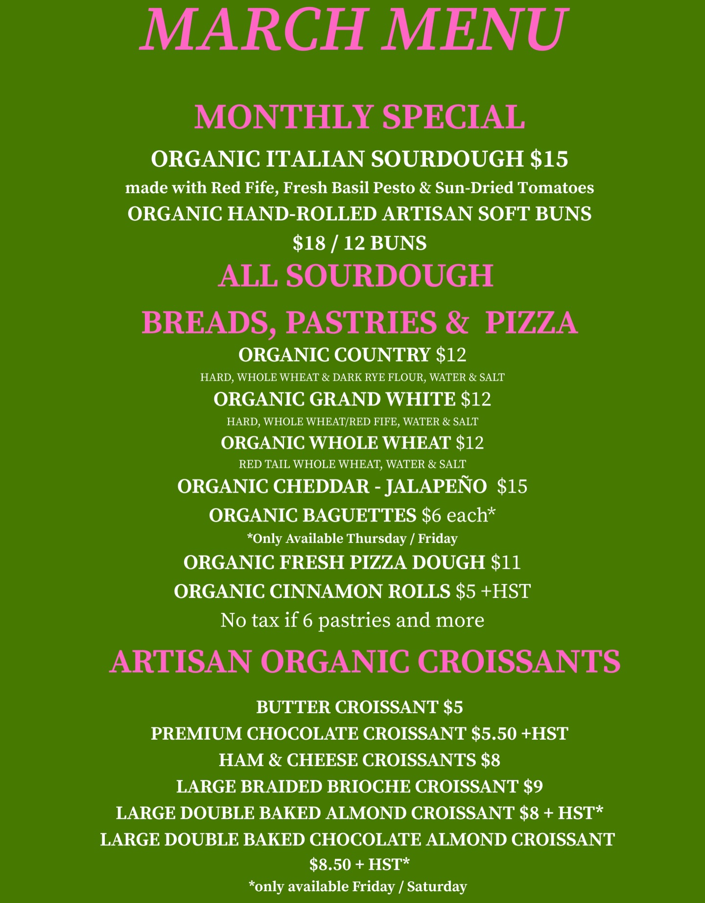 The Knot Guilty French Bakery Menu