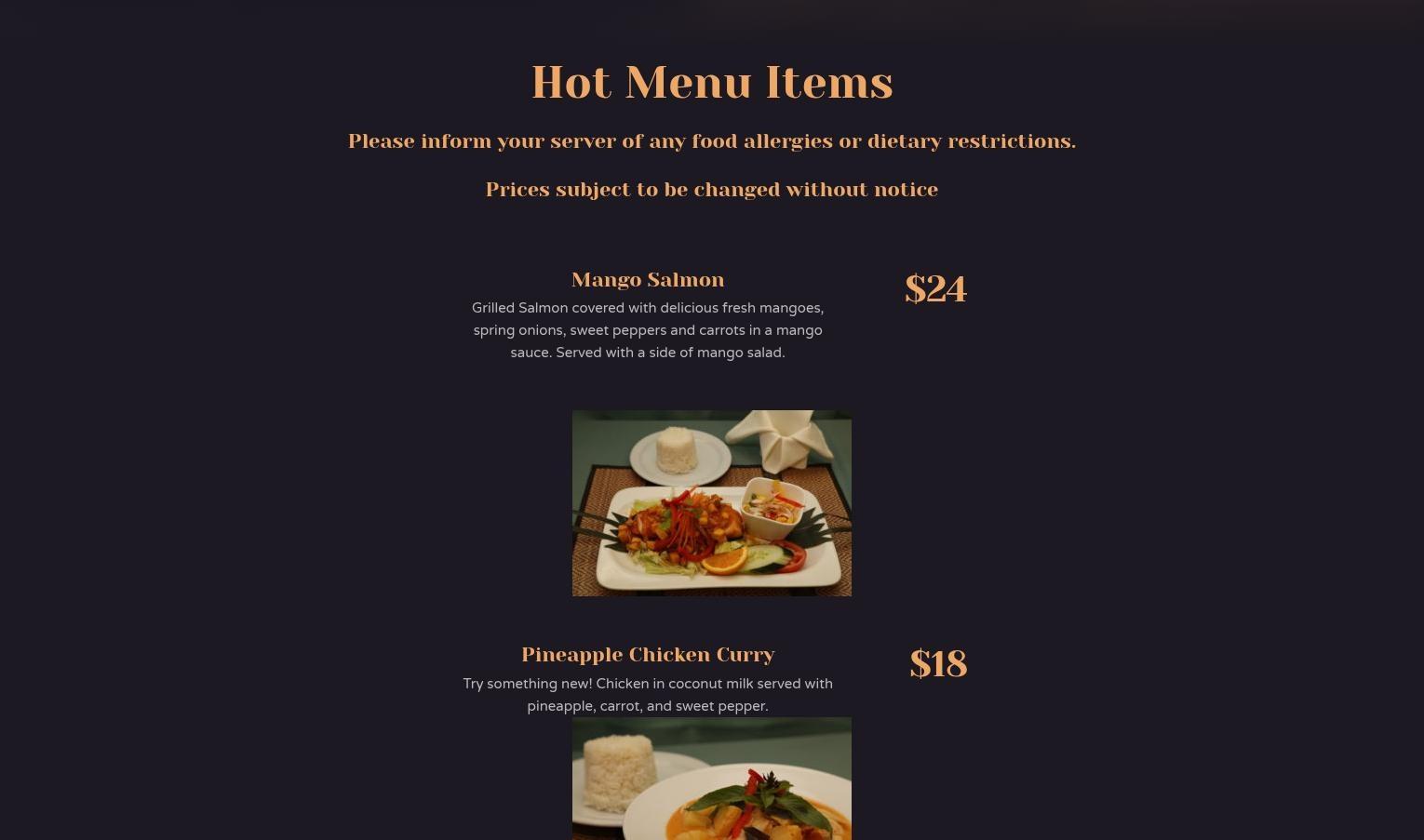 Exeter Thai Cusine Menu