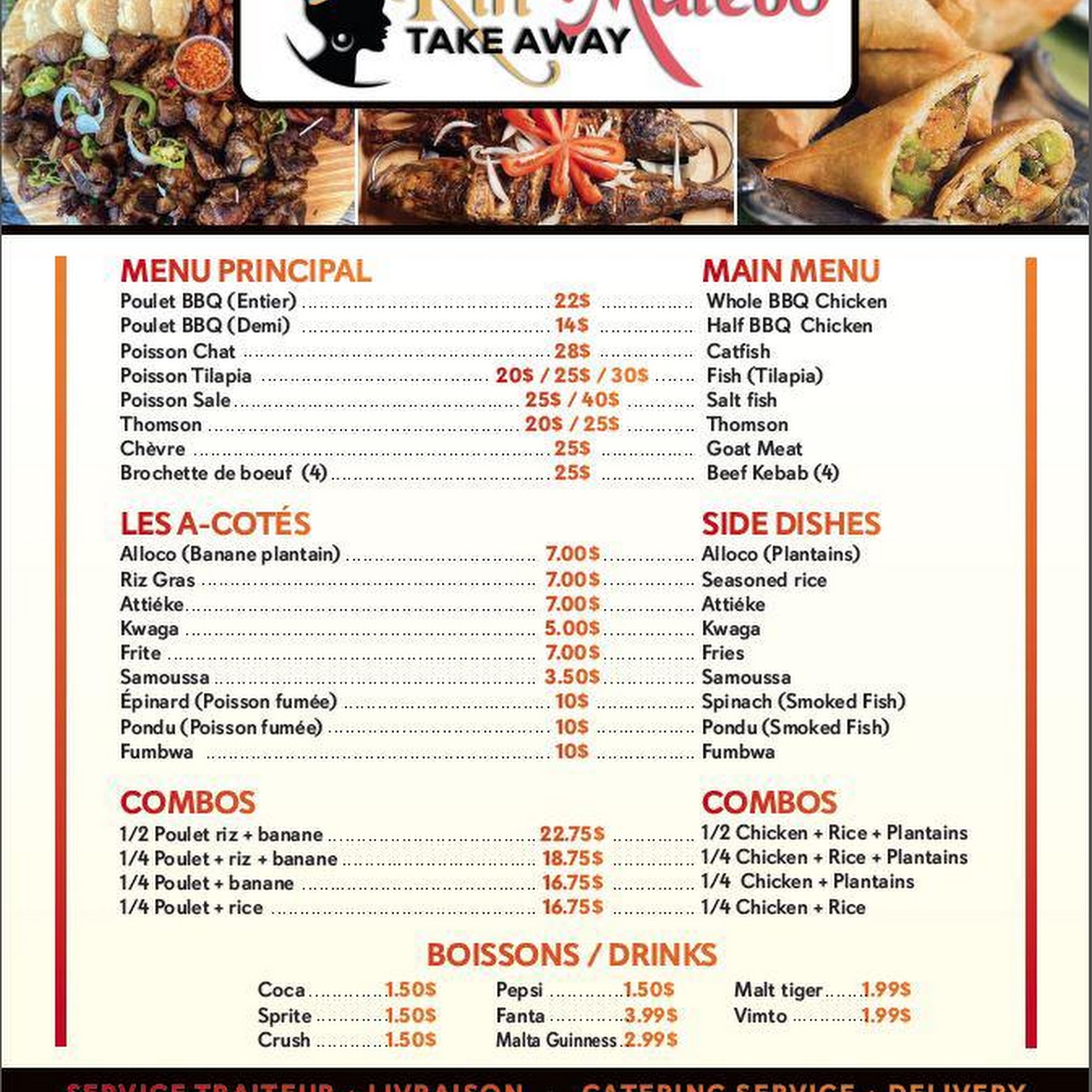 Kin Malebo Take Away Menu