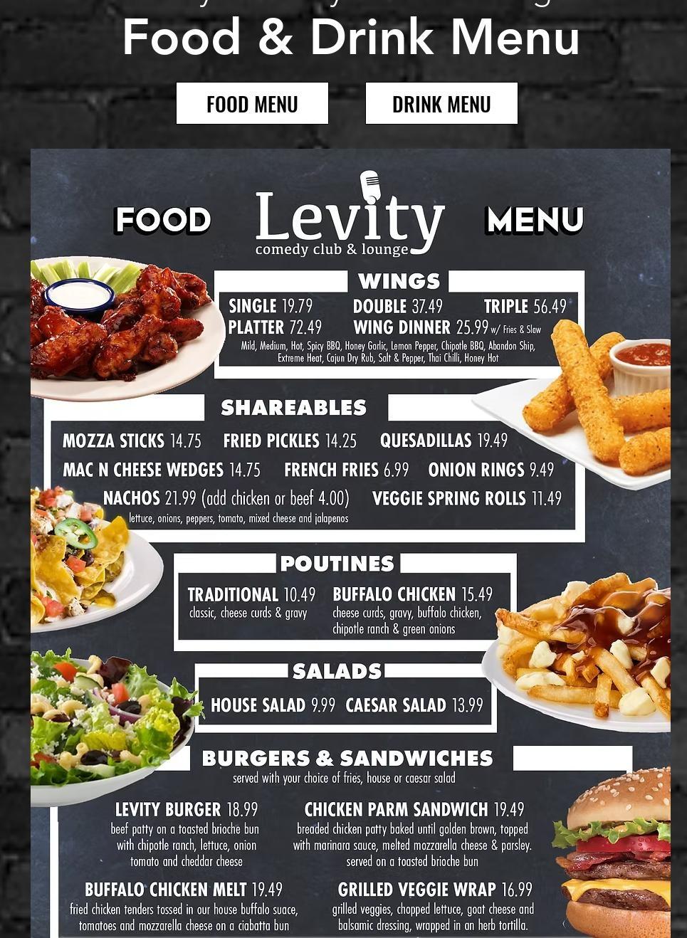 Levity Comedy Club & Lounge Menu