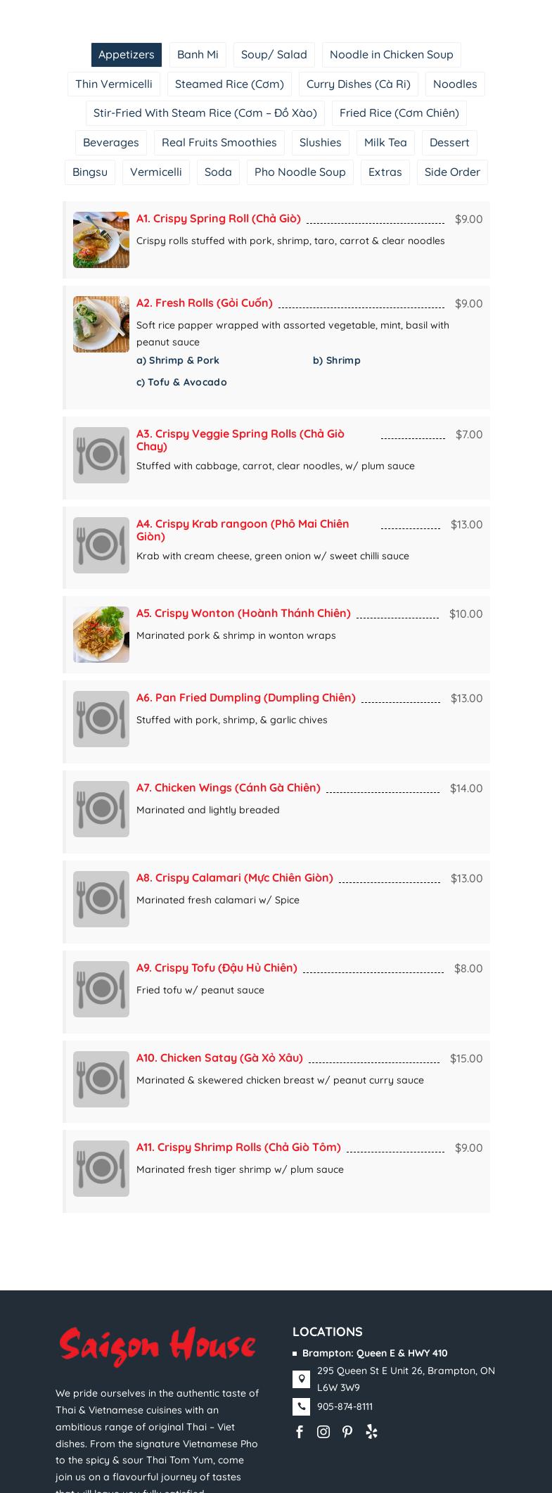 Saigon House Restaurant Menu