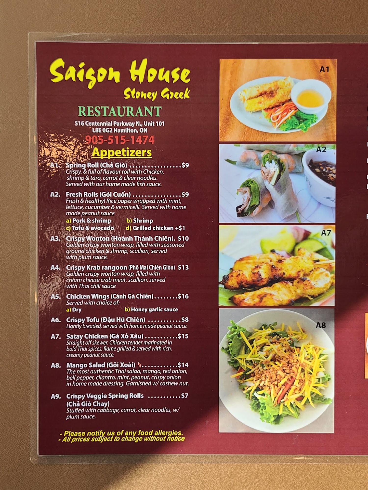 Saigon House Restaurant Menu