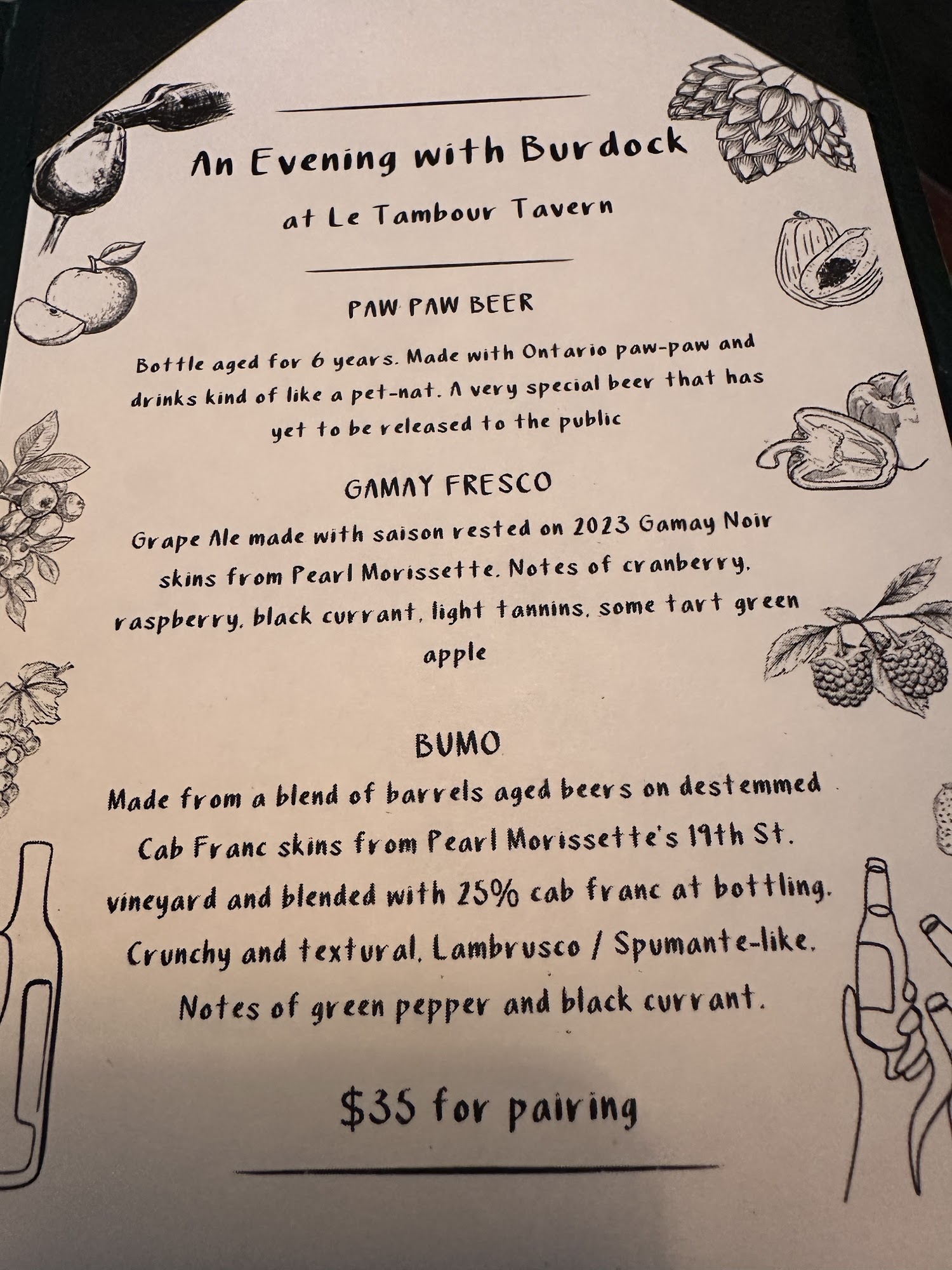 Le Tambour Tavern Menu