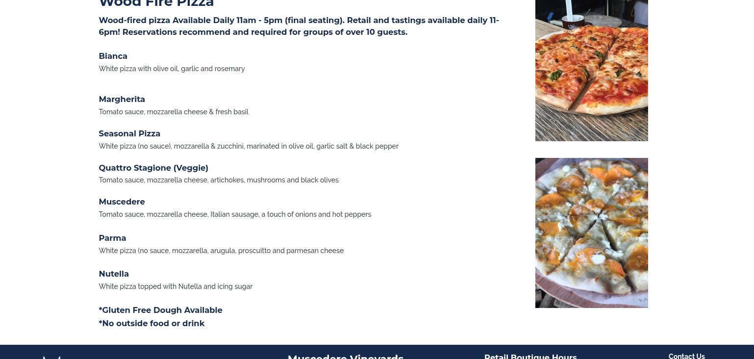 Muscedere Vineyards Menu