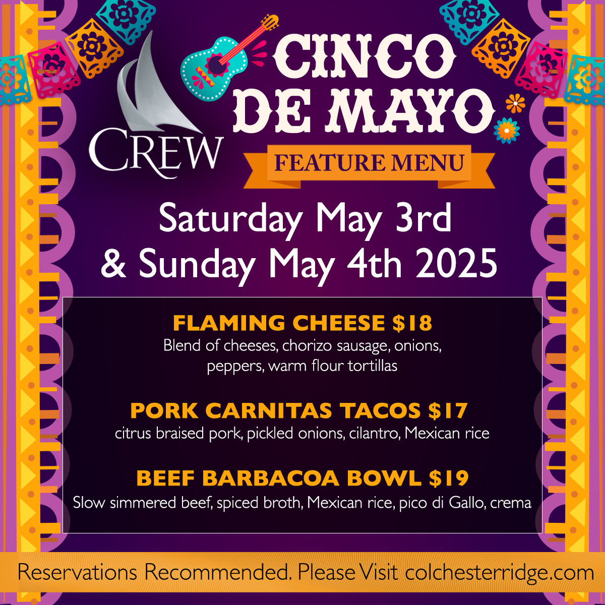 CREW - Colchester Ridge Estate Winery Menu