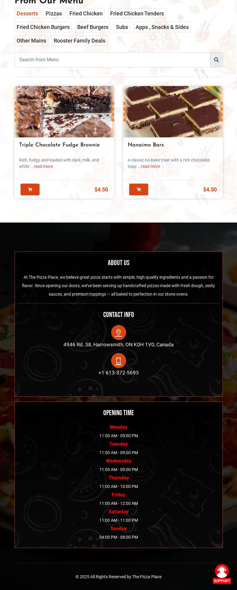 The Pizza Place Menu