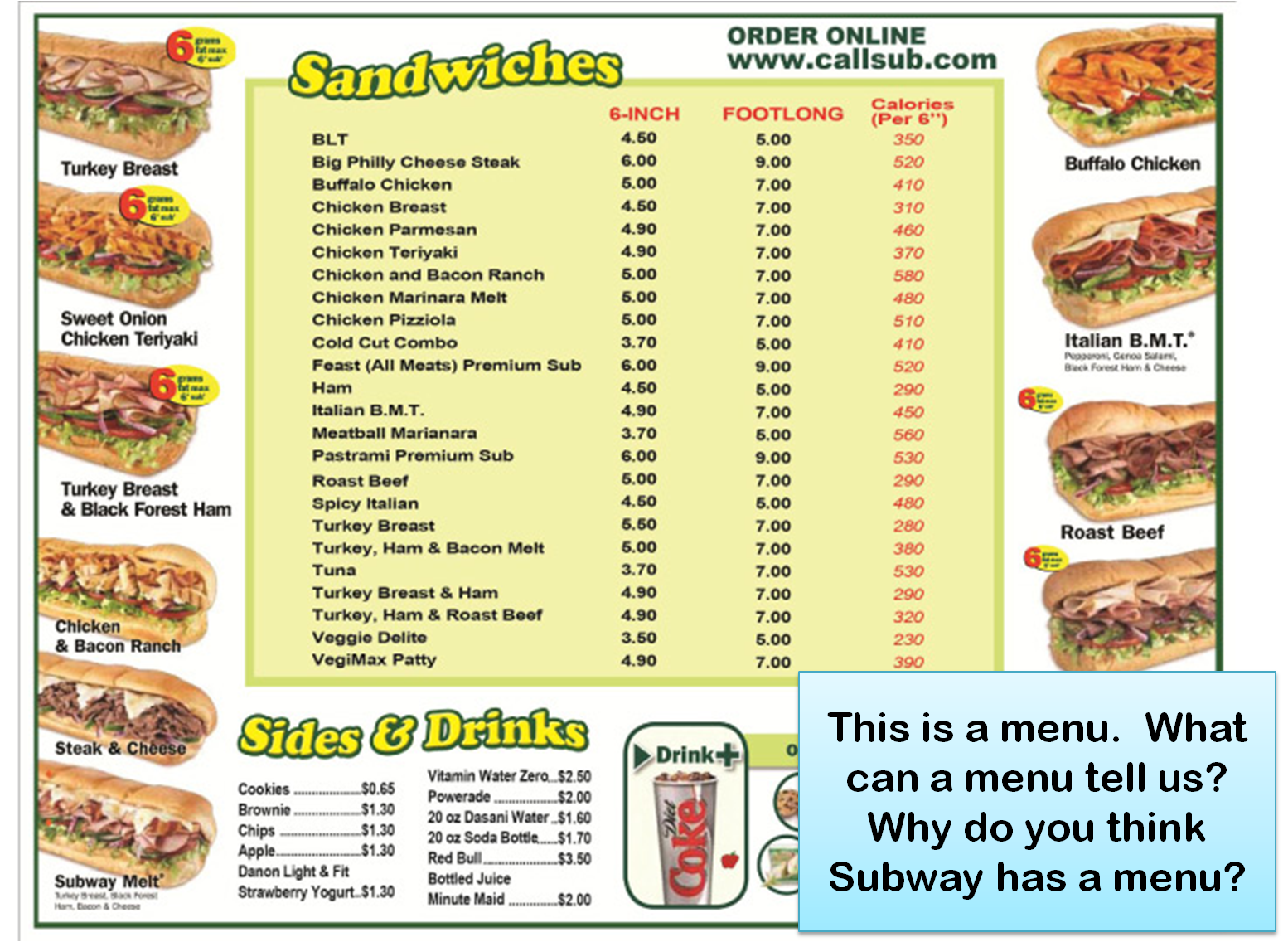 Subway Menu