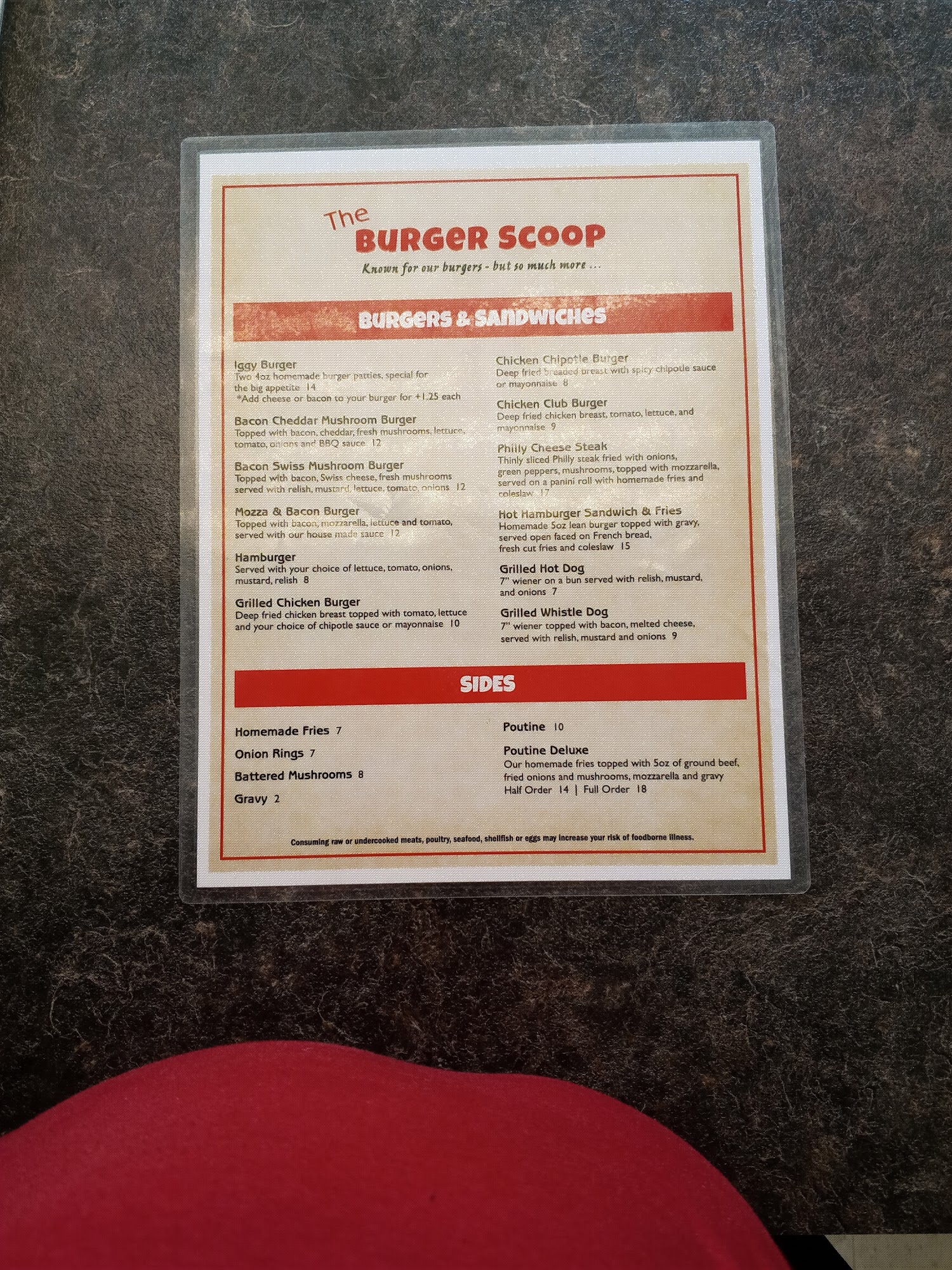 Burger Scoop Menu