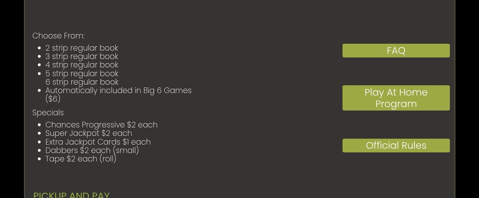 Chances Gaming Lounge Menu