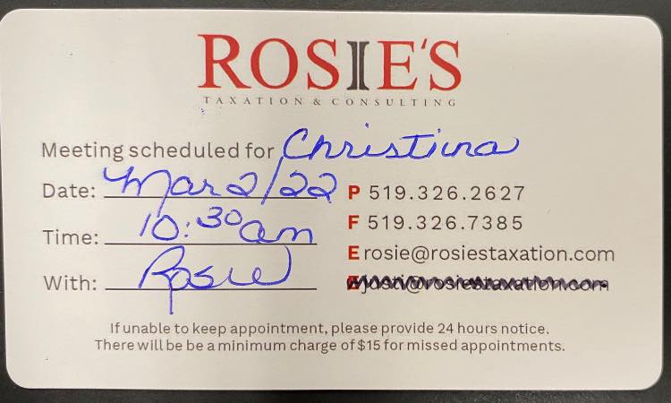 Rosie's Taxation & Business 8 Mill St E, Leamington Ontario N8H 3B5