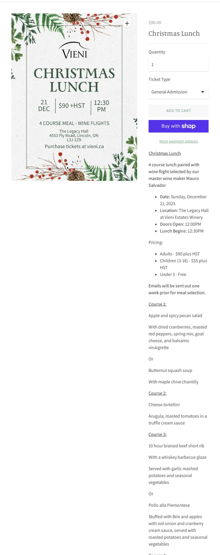 Vieni Estates Inc Menu