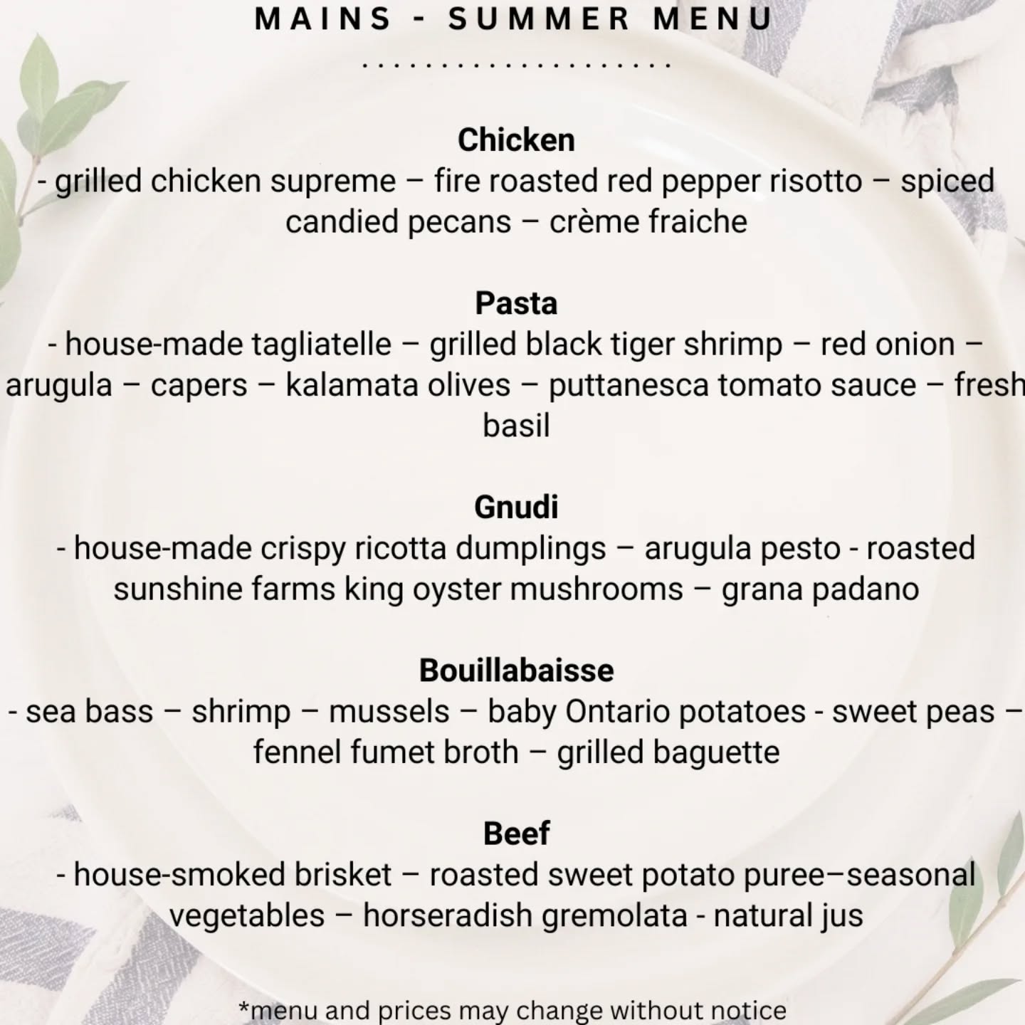 hōm Restaurant Menu