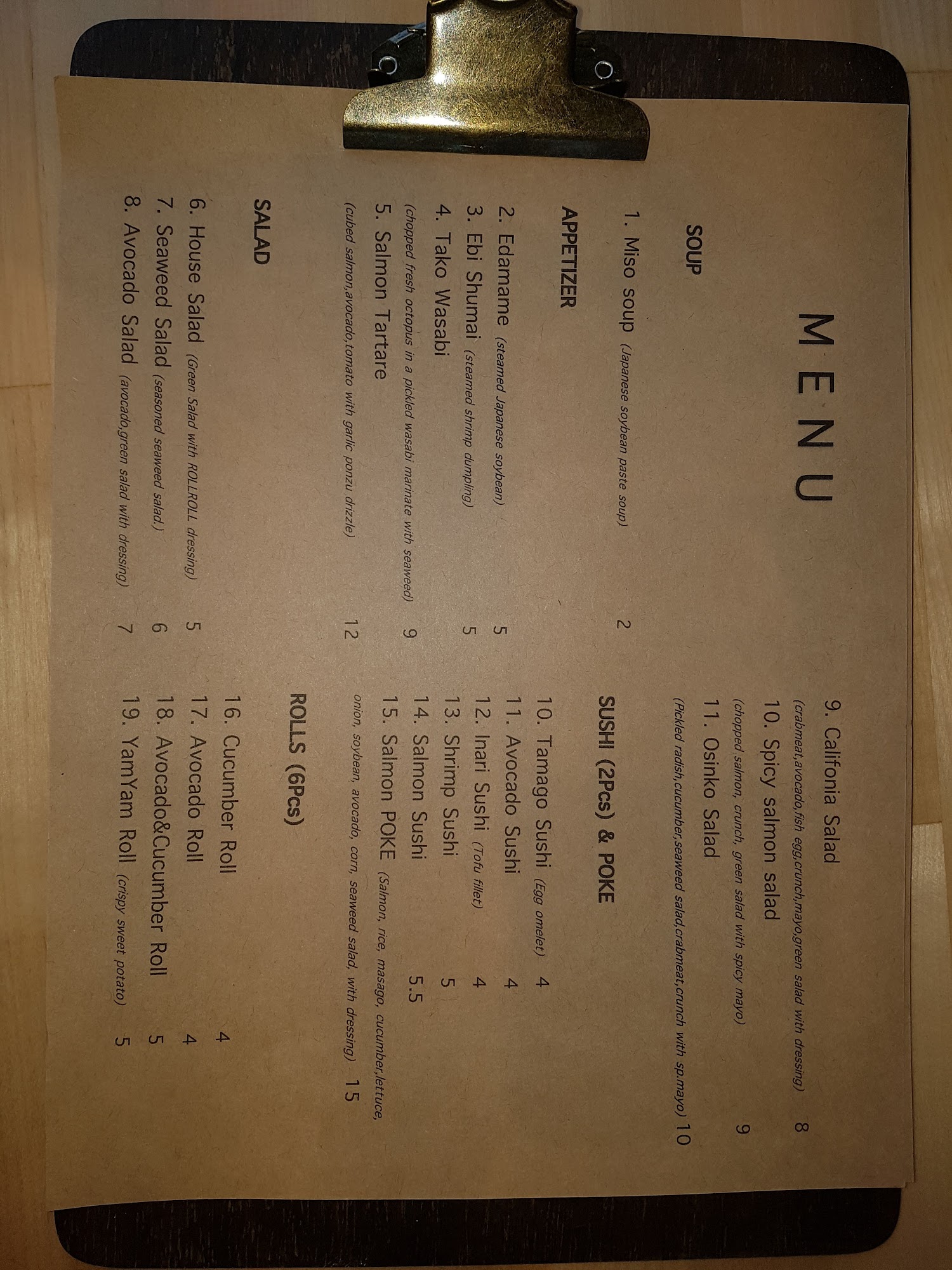 Roll Roll Sushi Menu