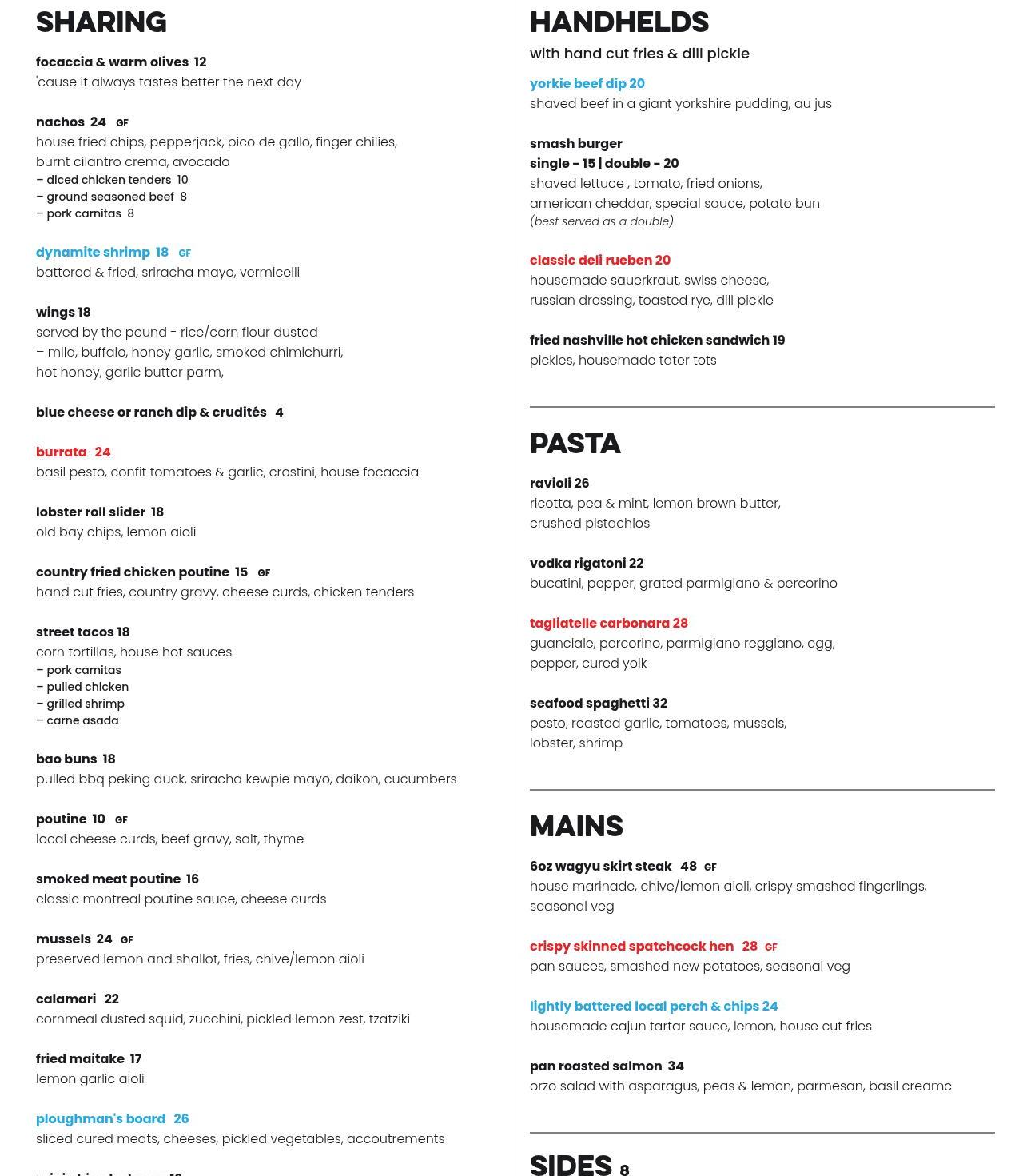 Bear & Frankie’s Menu