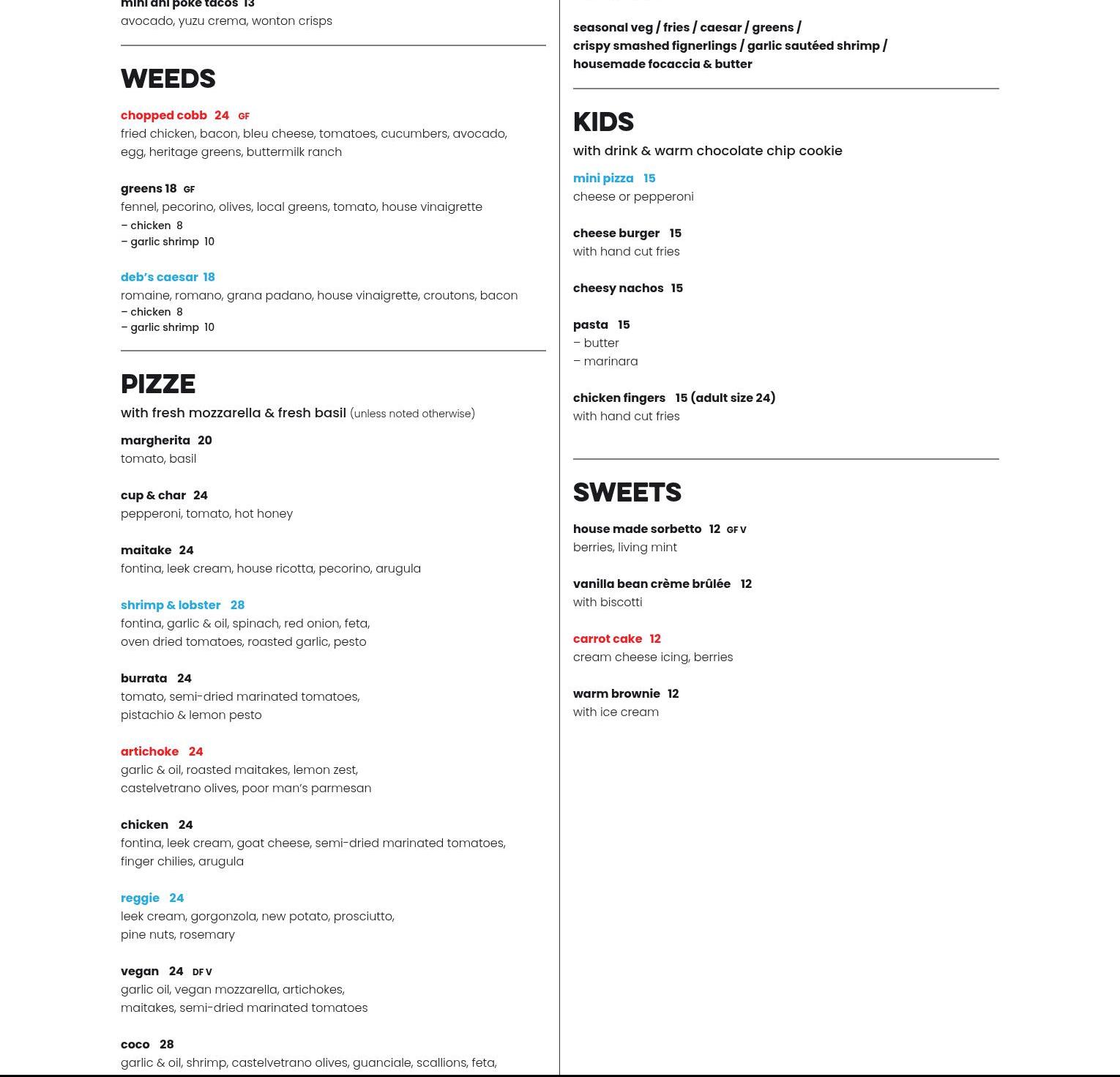 Bear & Frankie’s Menu