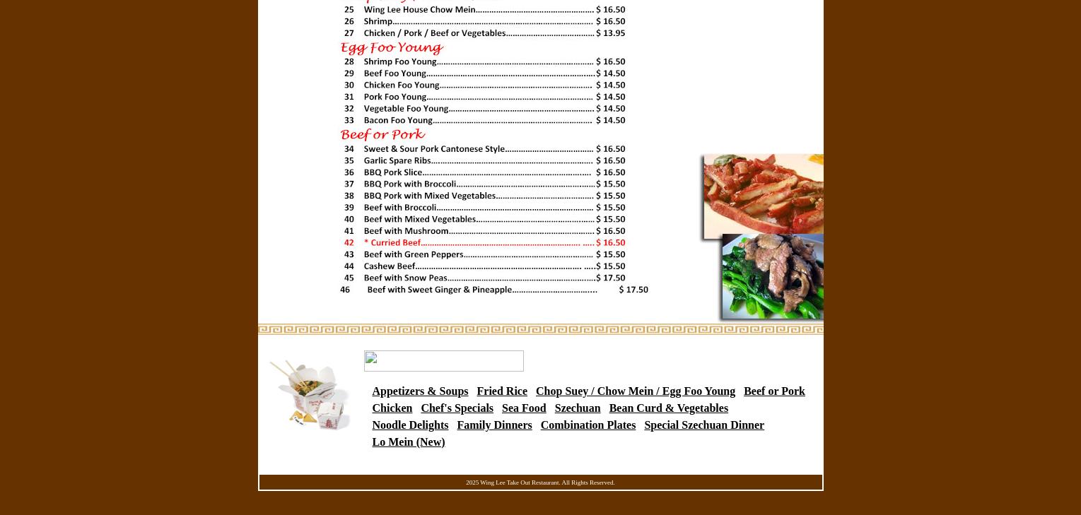 Wing Lee Take Out Menu