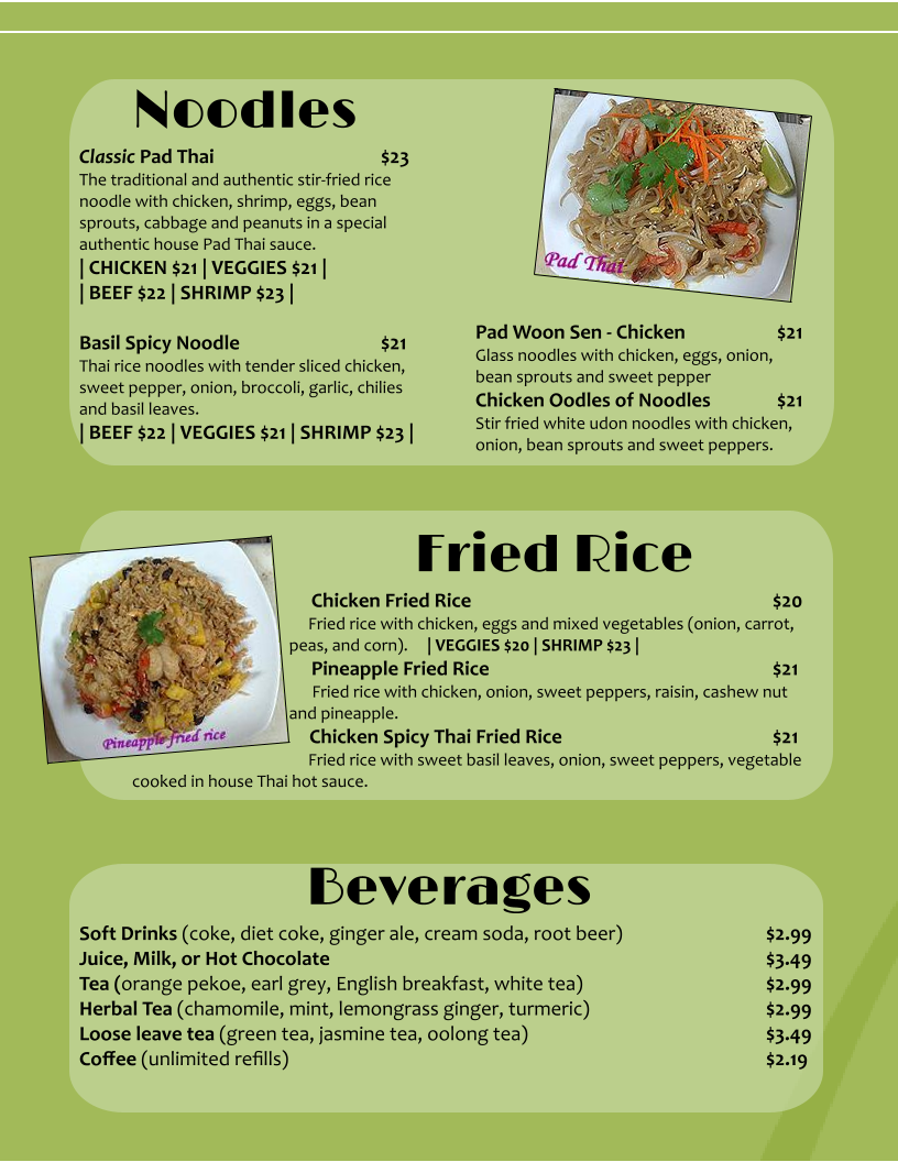 Suwan's Thai Cuisine Menu