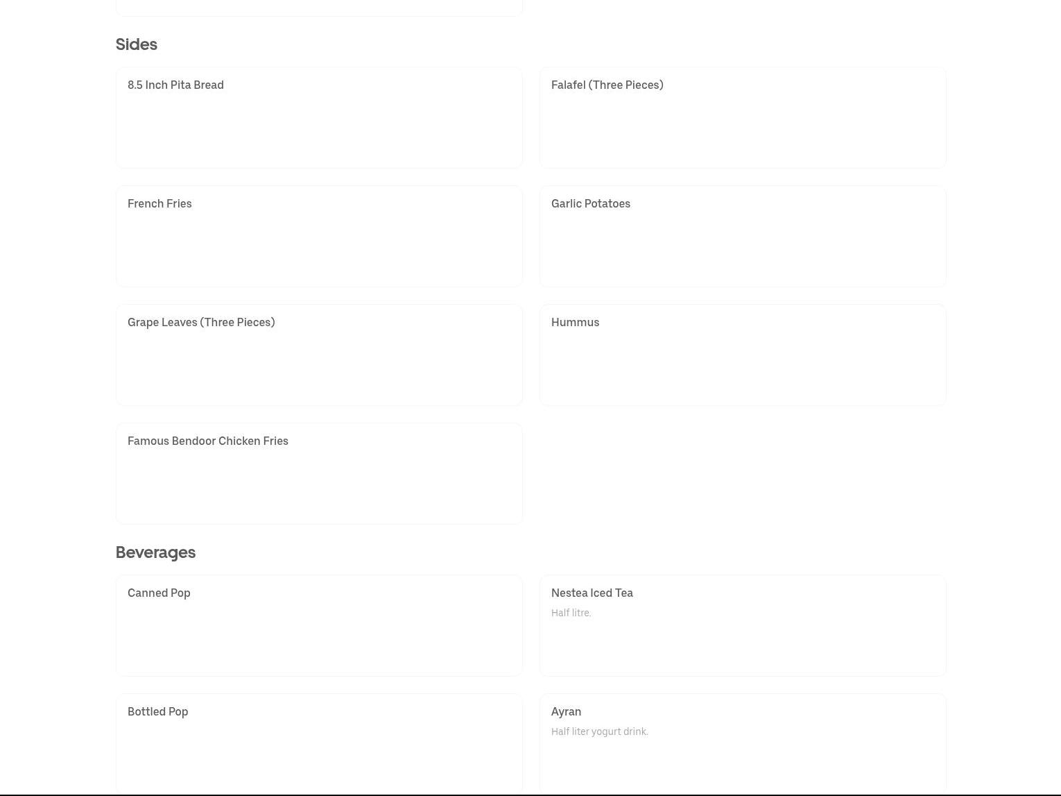 Bendoor Mediterranean Menu
