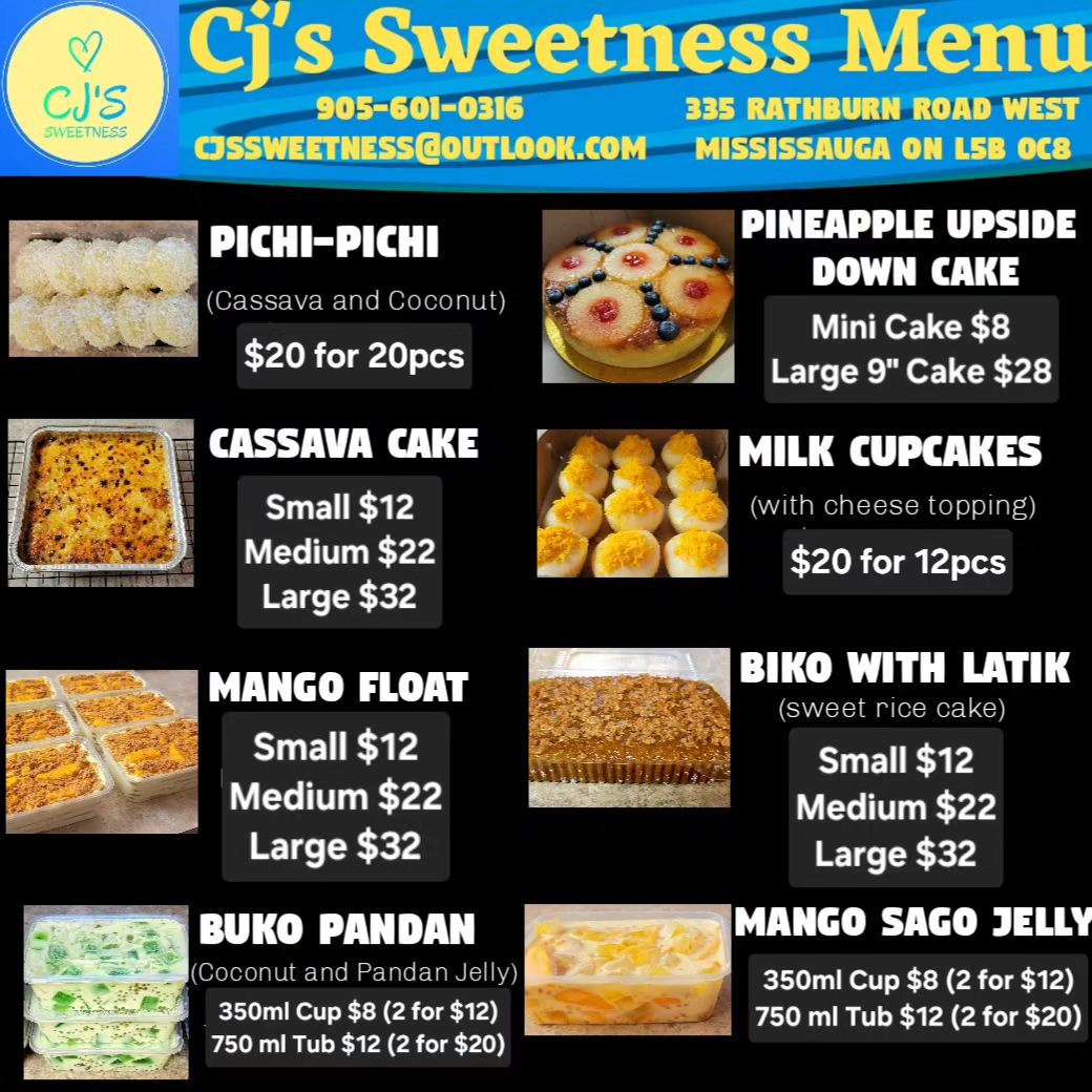 CJ's SWEETNESS Menu