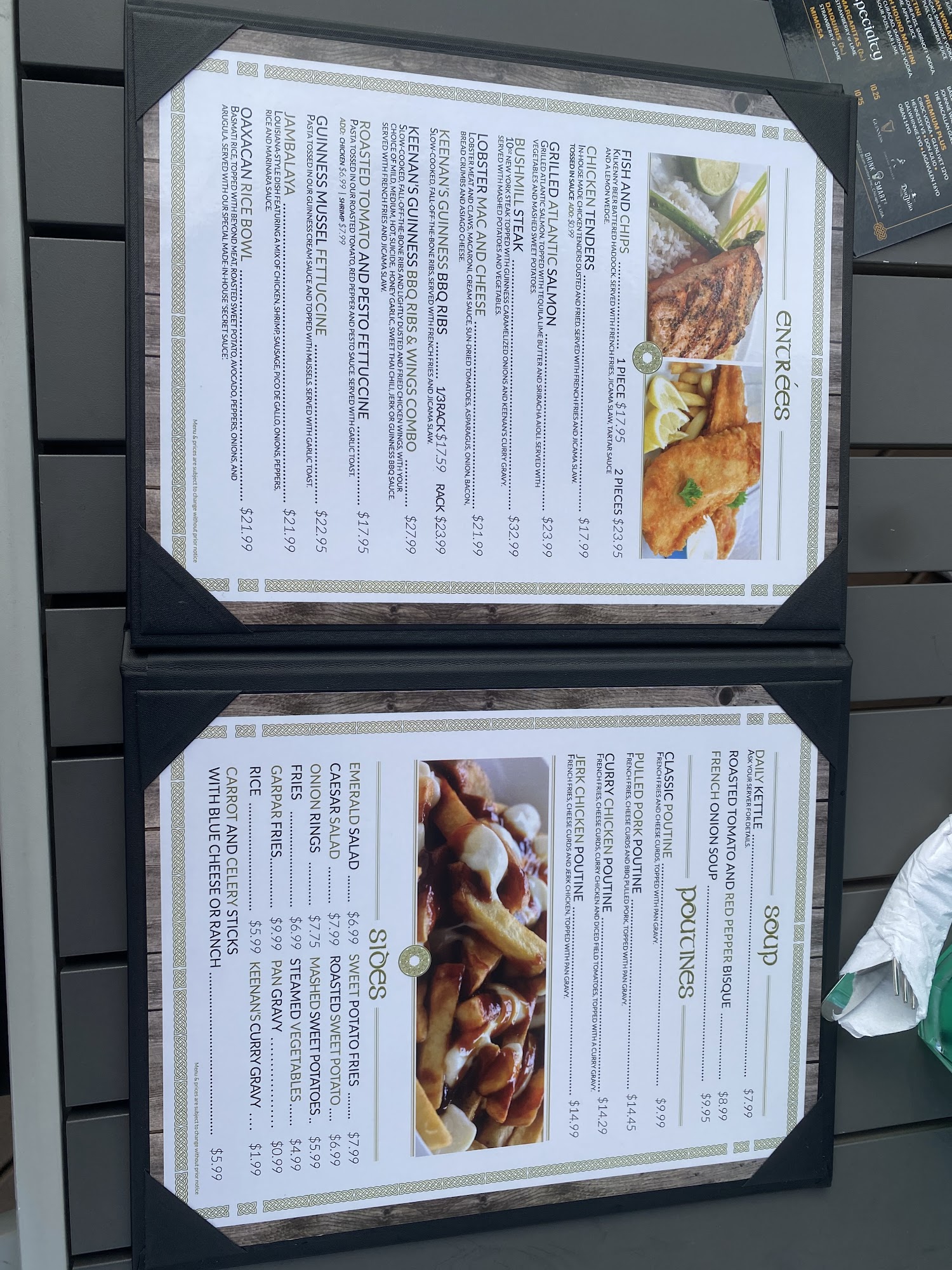 Keenan's Irish Pub Menu