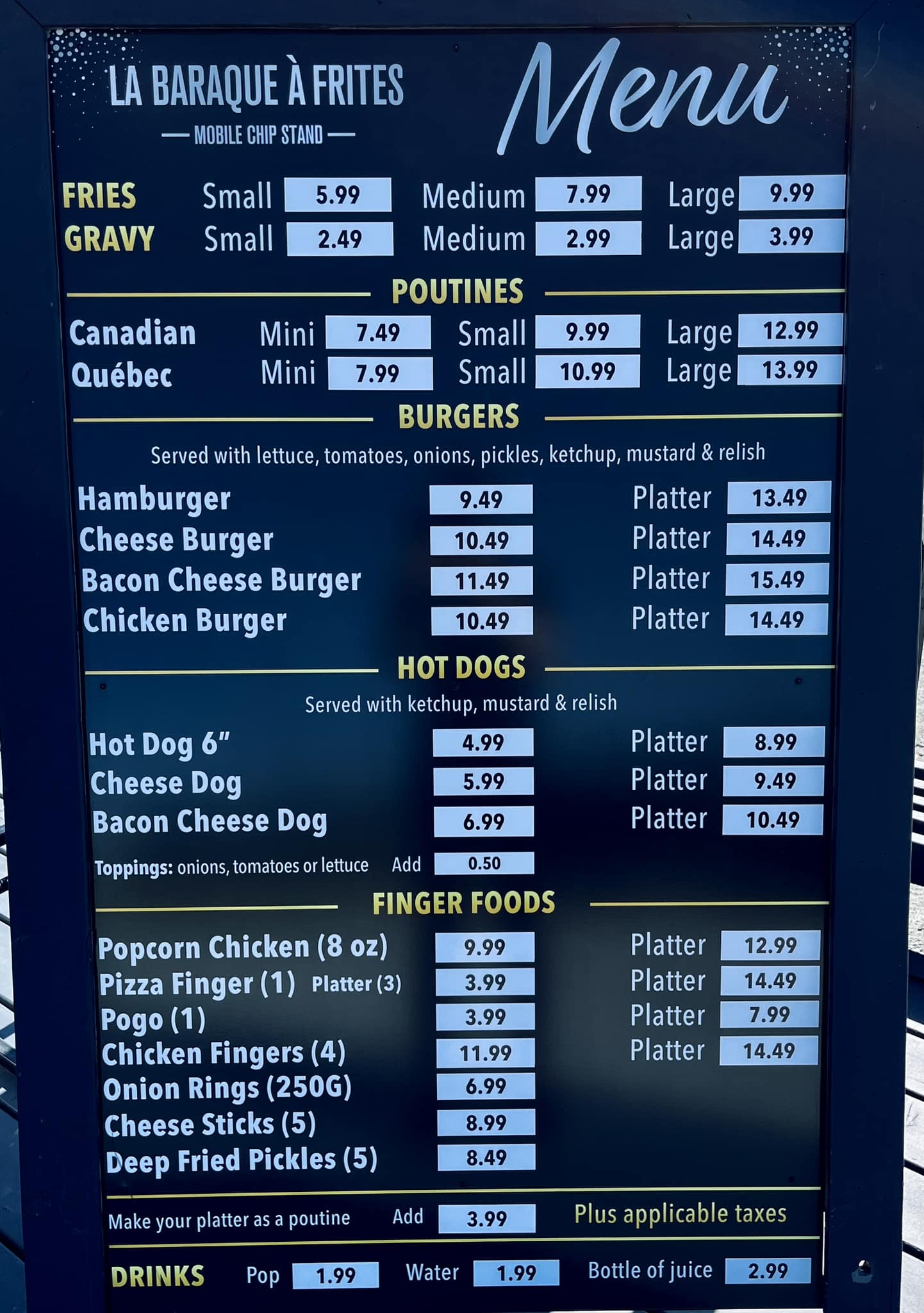 La Baraque A Frite & Mini Golf Menu