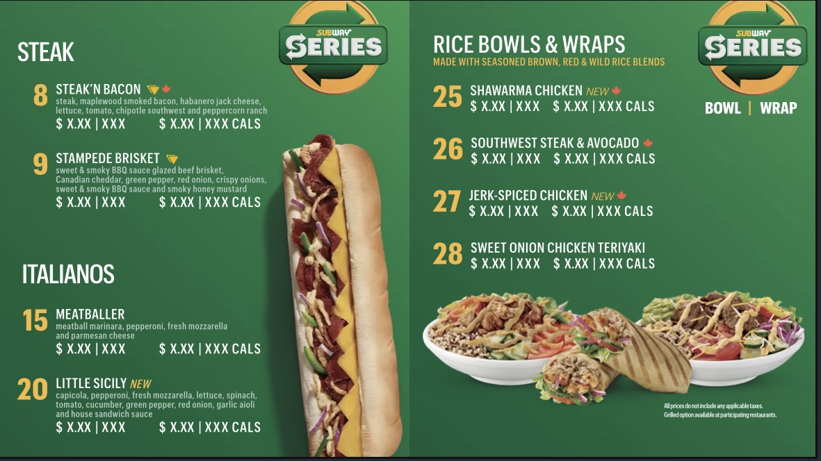 Subway Menu