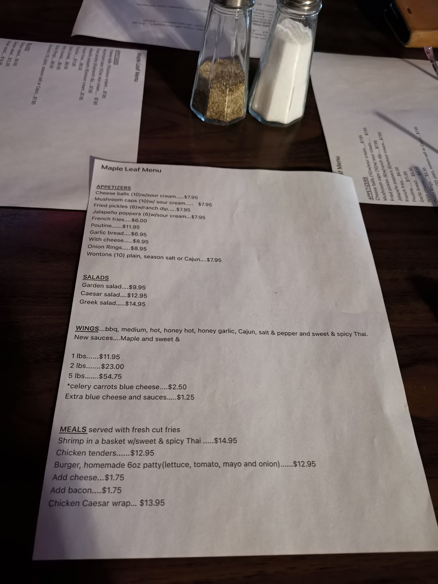 Maple Leaf Tavern Menu