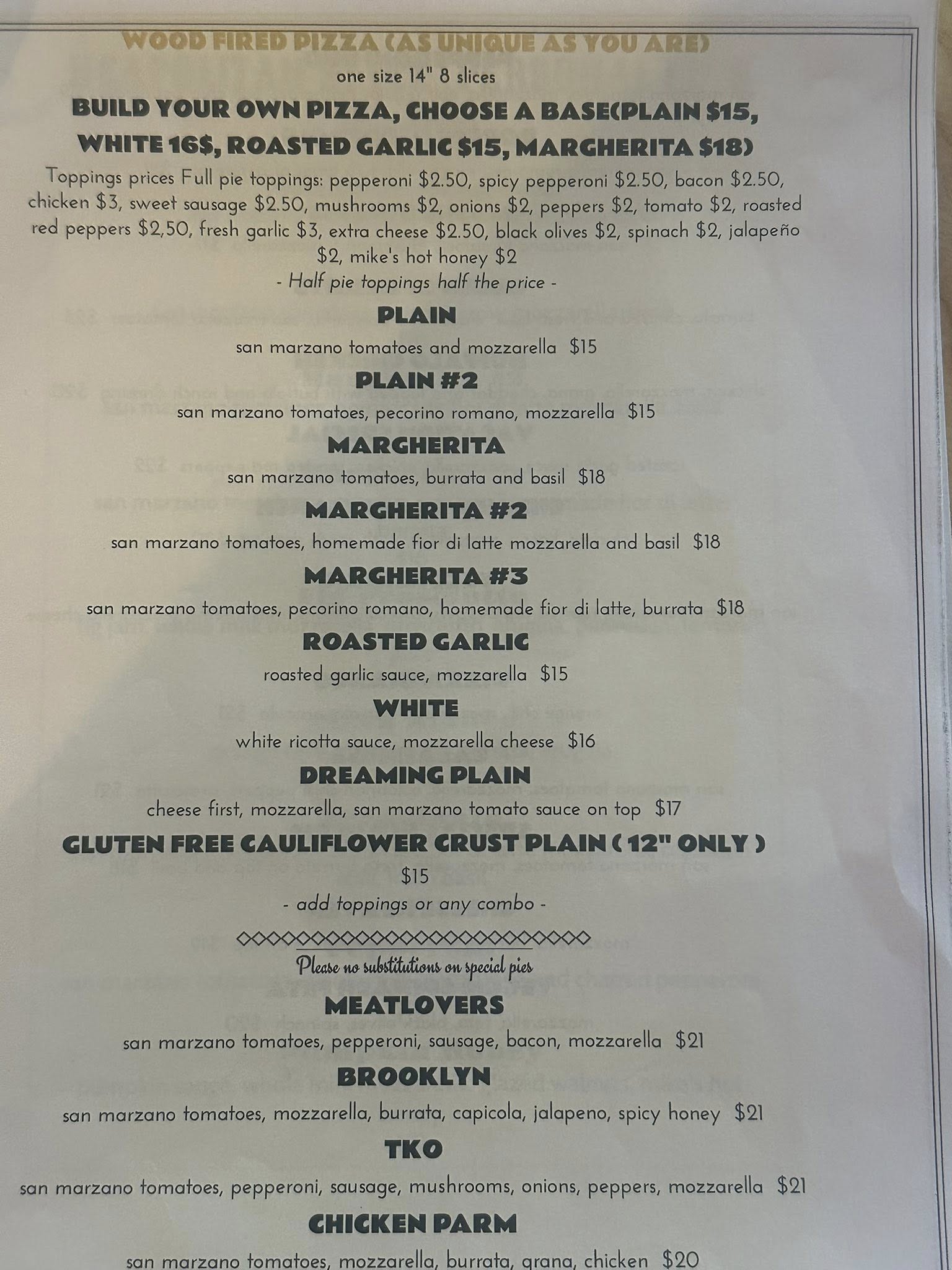 Ringside Bar & Eatery Menu