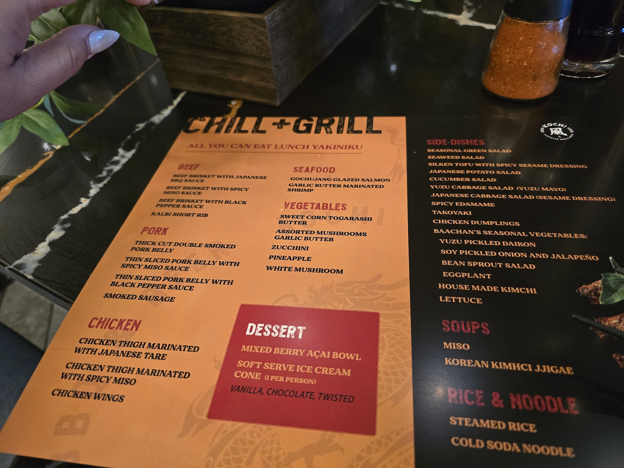 KOCHI Japanese BBQ and Beer Menu