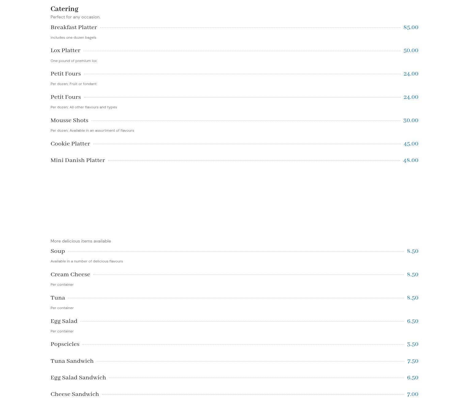Richmond Kosher Bakery Menu